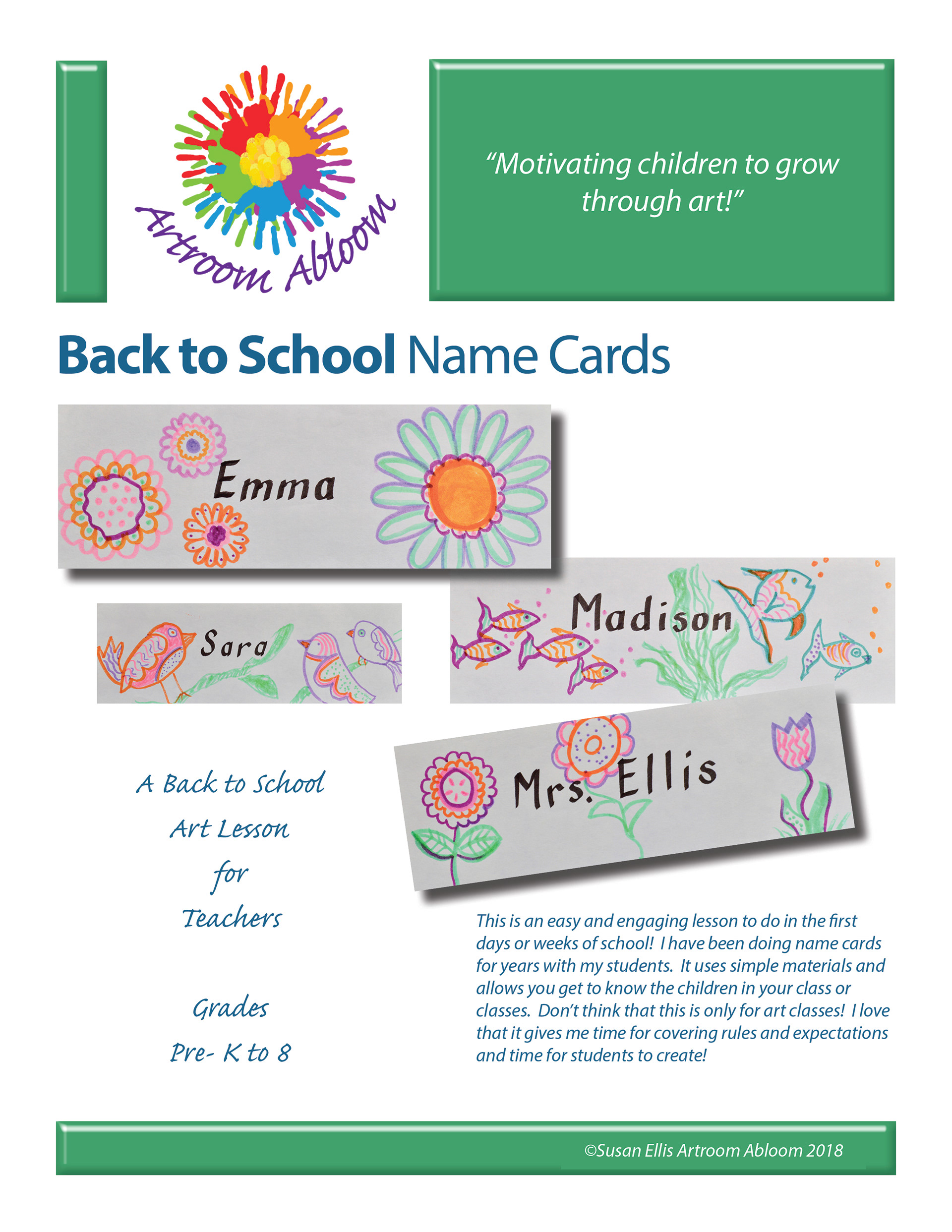 Artroom Abloom Back To School Name Cards Free