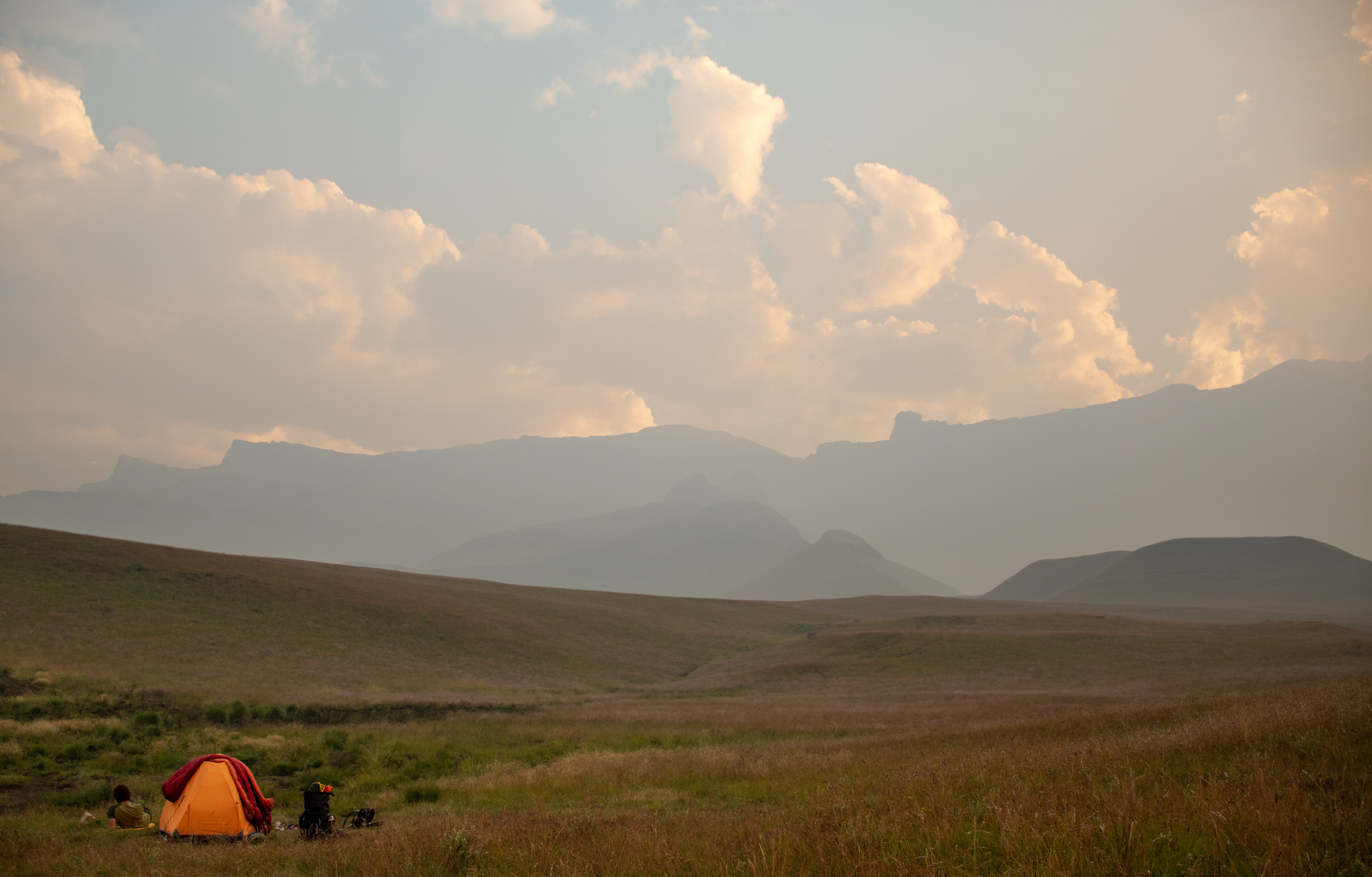 Camel Pass barely visible in the haze of a wildfire