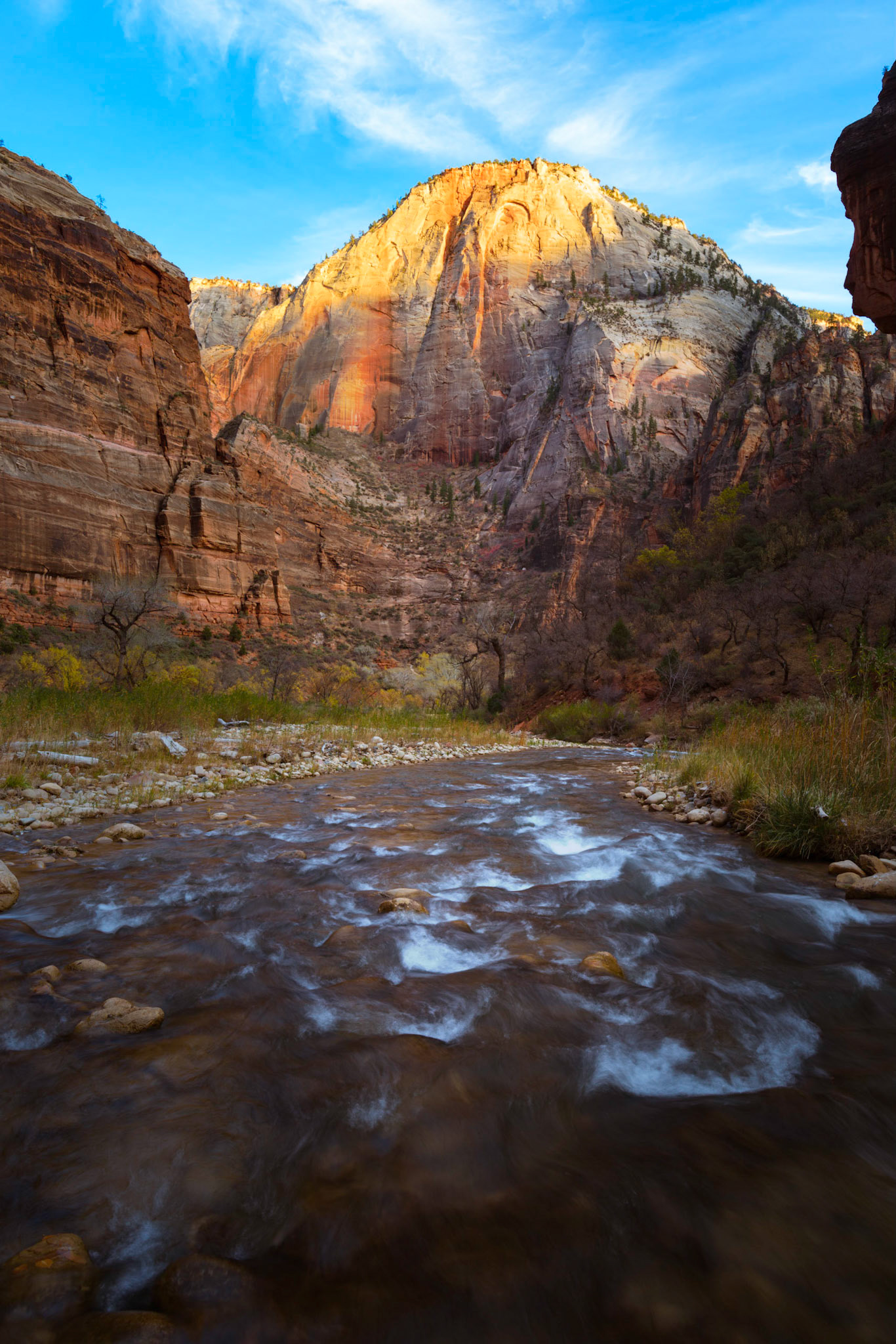 The Virgin River in Zion Canyon, near the Big Bend.Zion National ParkUtahNovember 14, 2017PENTAX K-1, HD PENTAX-D FA 15-30mm F2.8ED SDM WRISO 100 22 mm  0.3 sec at ƒ / 22