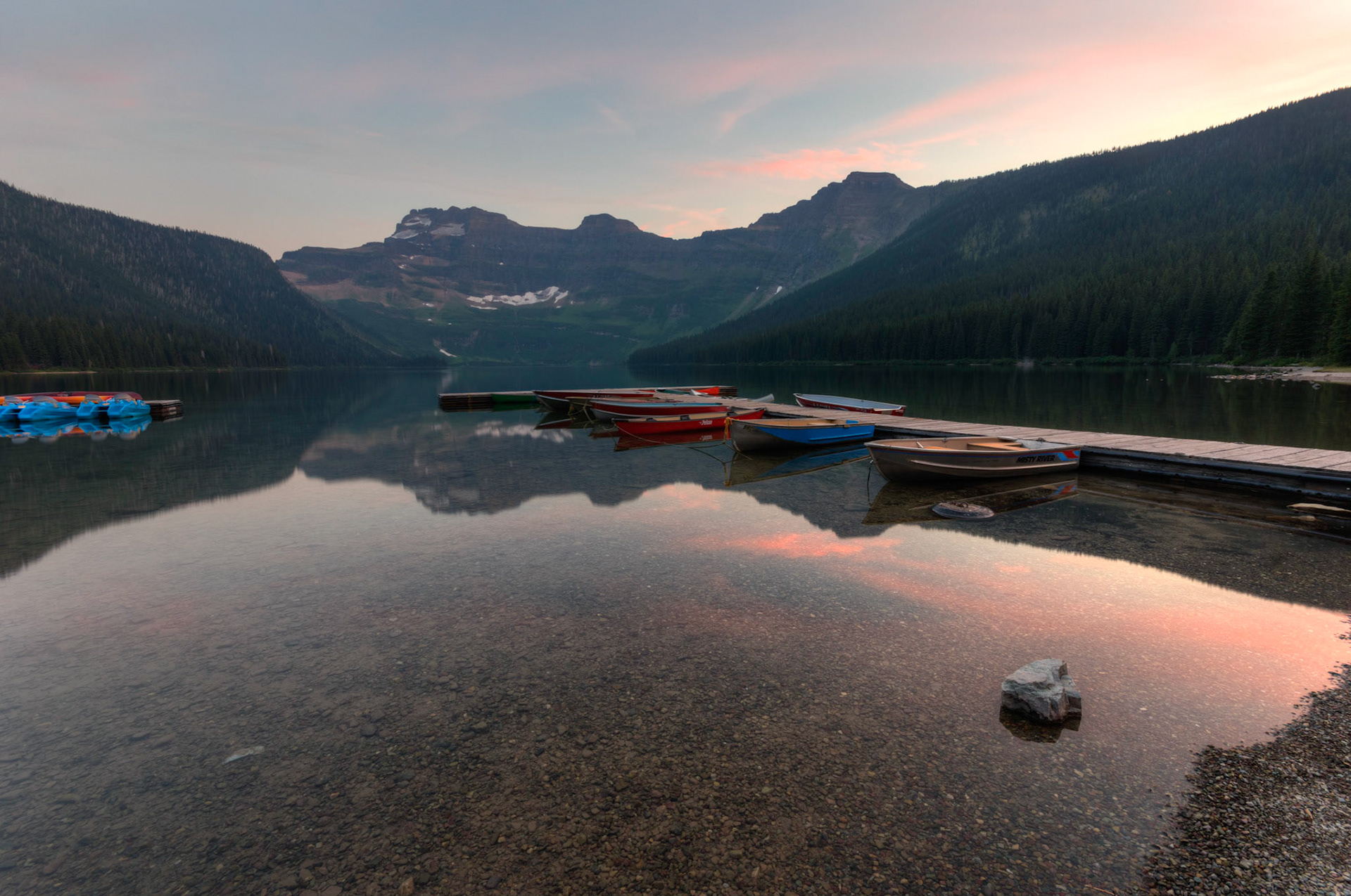 Lake Cameron at sunset.Waterton Lakes National ParkAugust 1, 2015This is an HDR image consisting of 5 exposures merged in Photomatix Pro. Additional processing in Lightroom and Photoshop.PENTAX K-3, Sigma 10-20mm f/4-5.6 EX DCISO 100 10 mm  4.0 sec at ƒ / 11