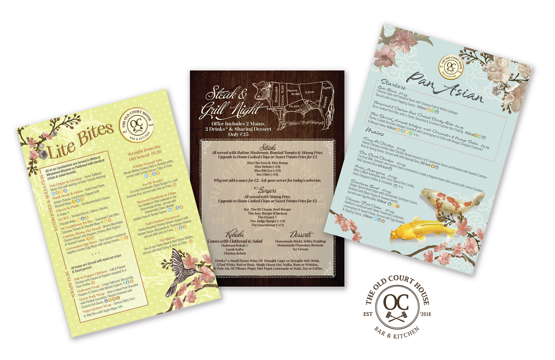 Various bespoke menus for The Court House