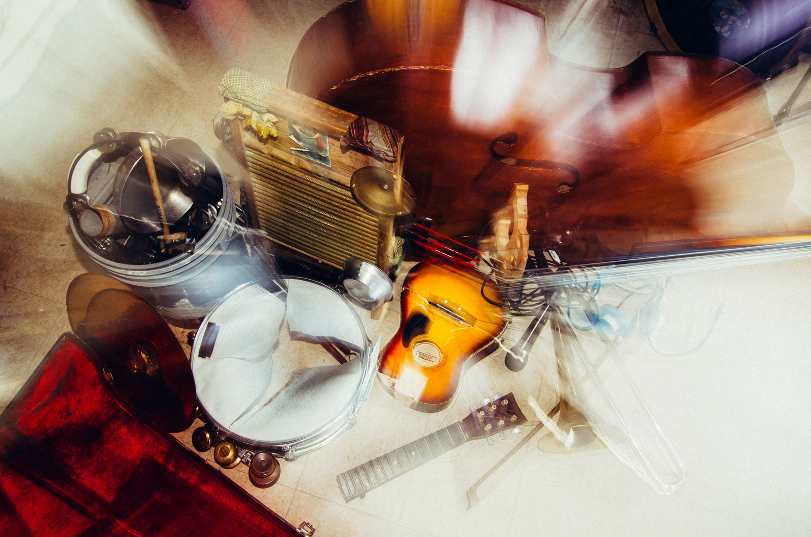 Original photo art for album cover design featuring musical instruments