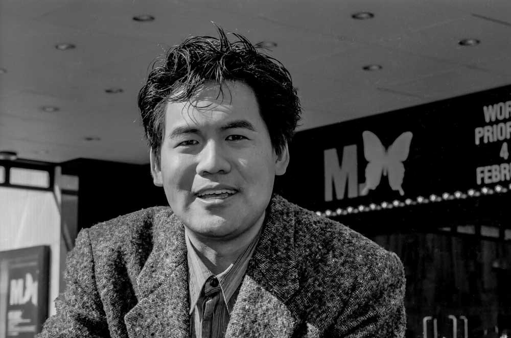David Hwang, Writer-Producer of M. Butterfly outside The National Theatre, February 26, 1988