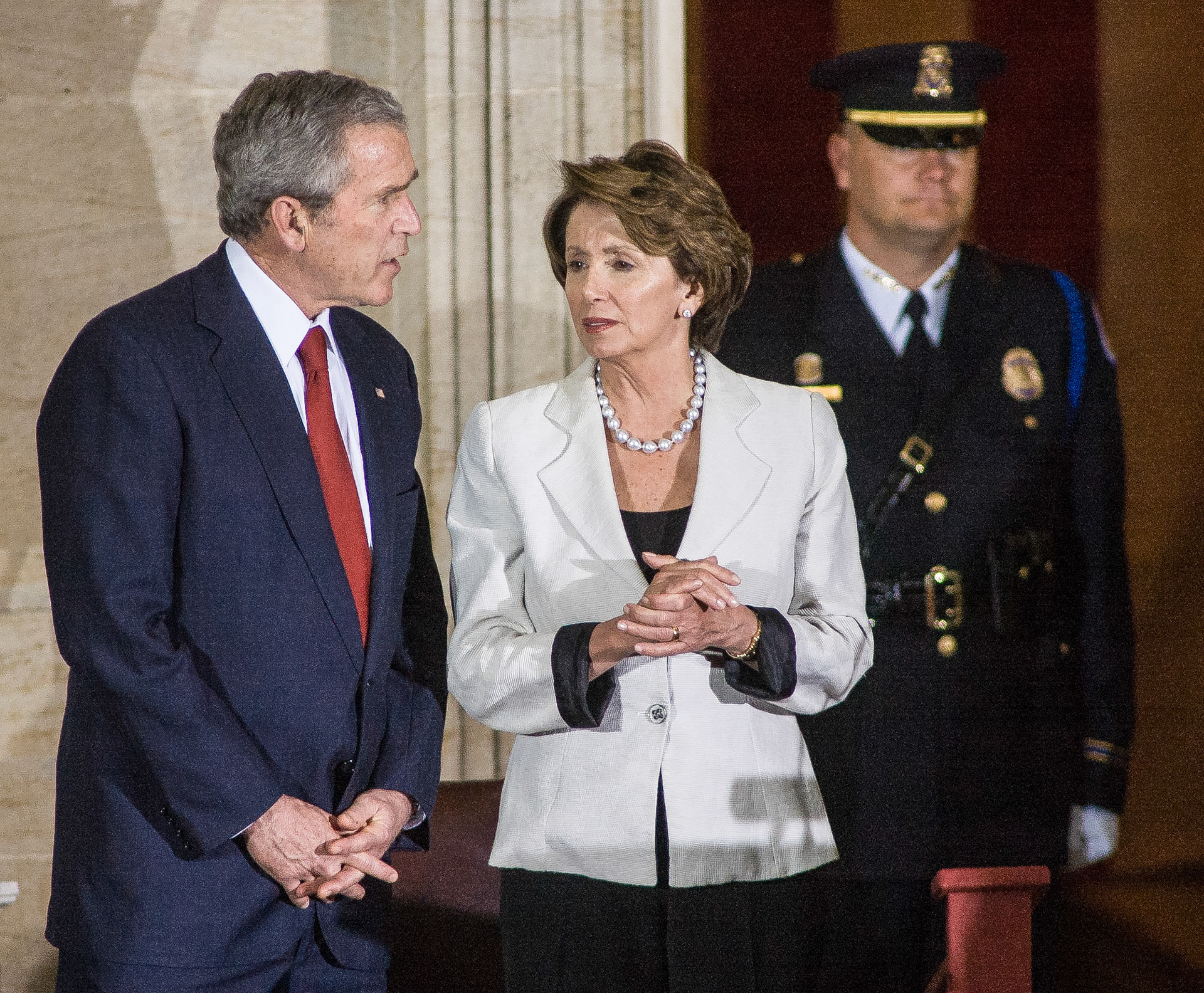 President George W. Bush with Speaker of the House of Representative Nancy Pelosi (D-CA), March 29, 2007.