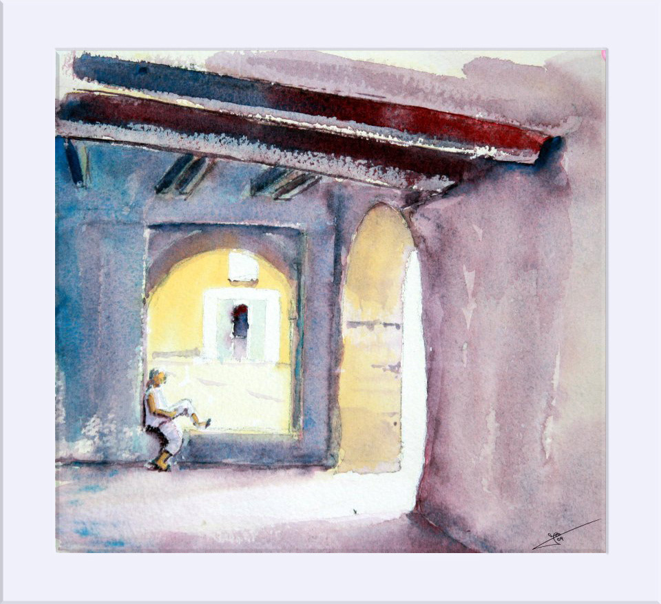 "Interior con figura " - Acuarela, 21.7x24.5 cm