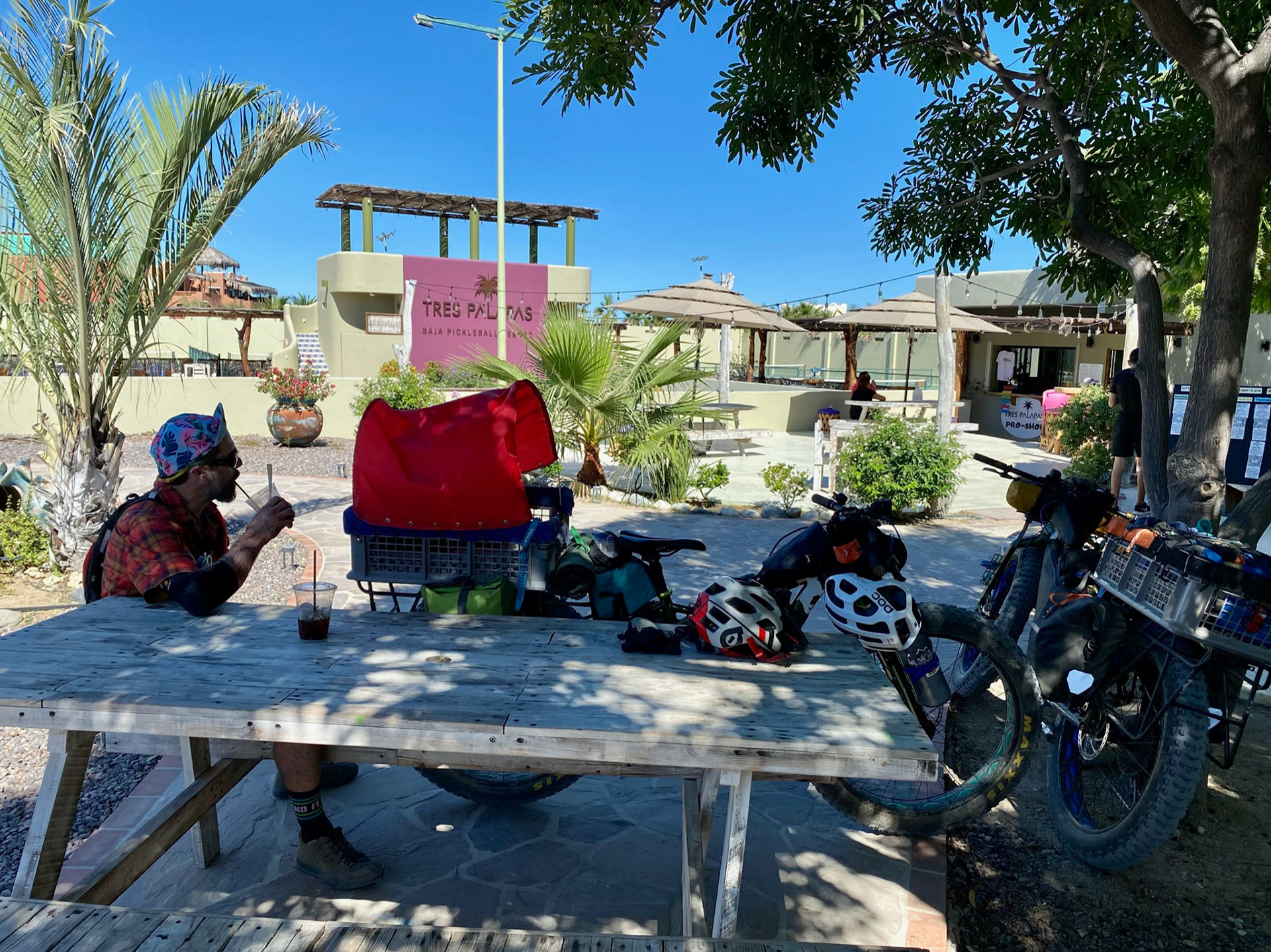 Biking Day 2: somehow ended up at a pickle ball court that served coffee on the rocks!