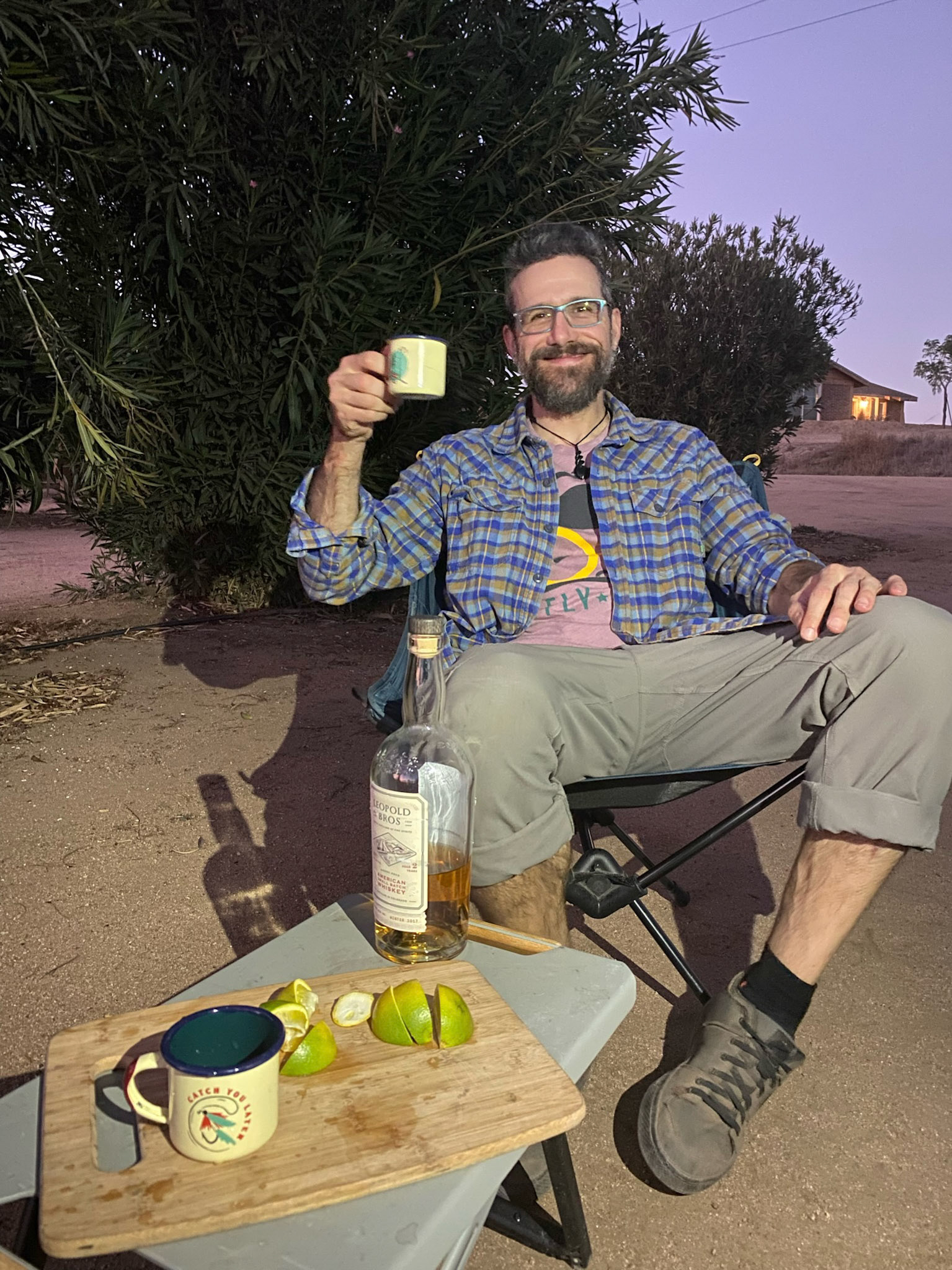 celebrating crossing the border with local oranges and colorado whiskey
