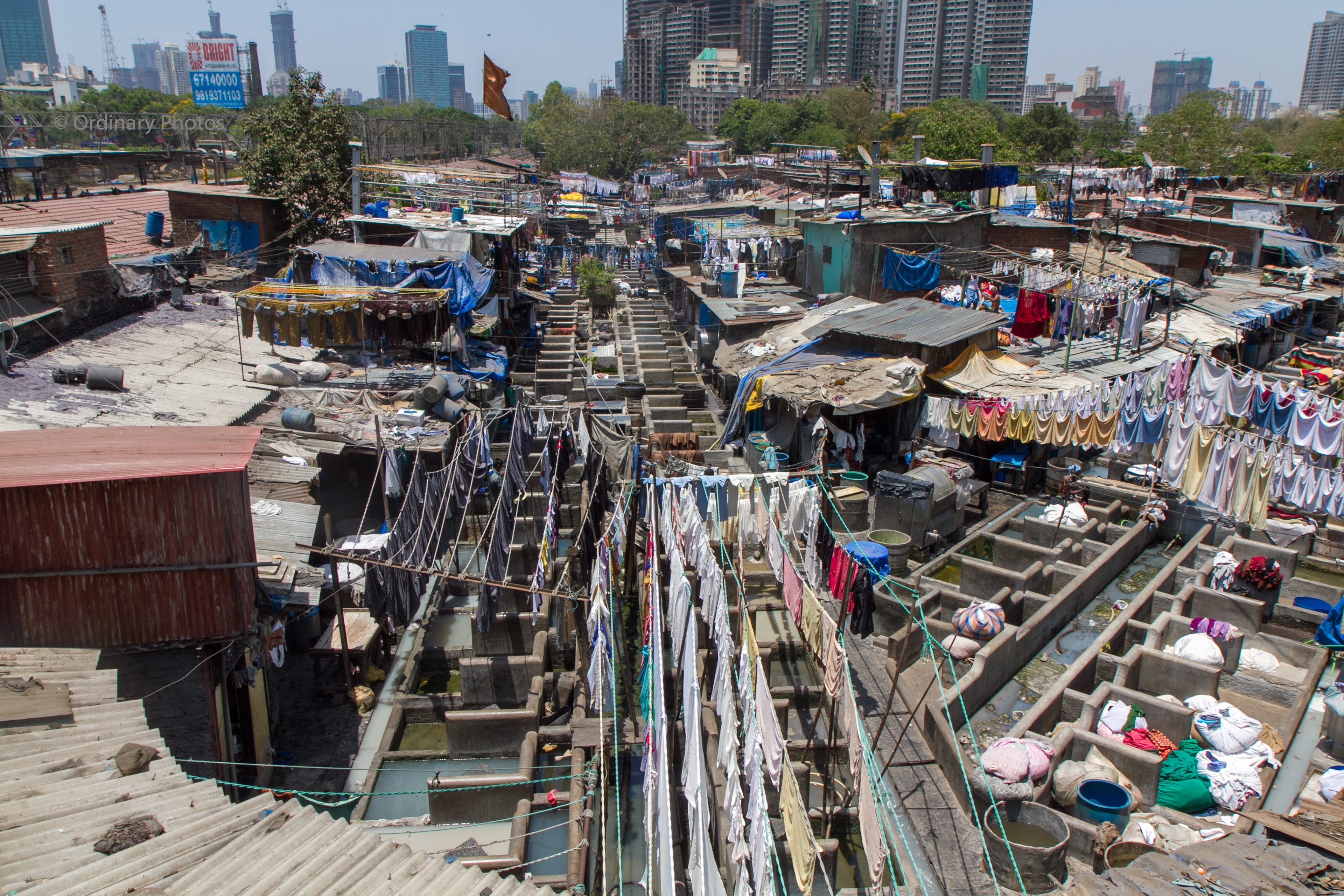 De openlucht wasserij (Dhobi Ghat) van Mumbai (Bombay)