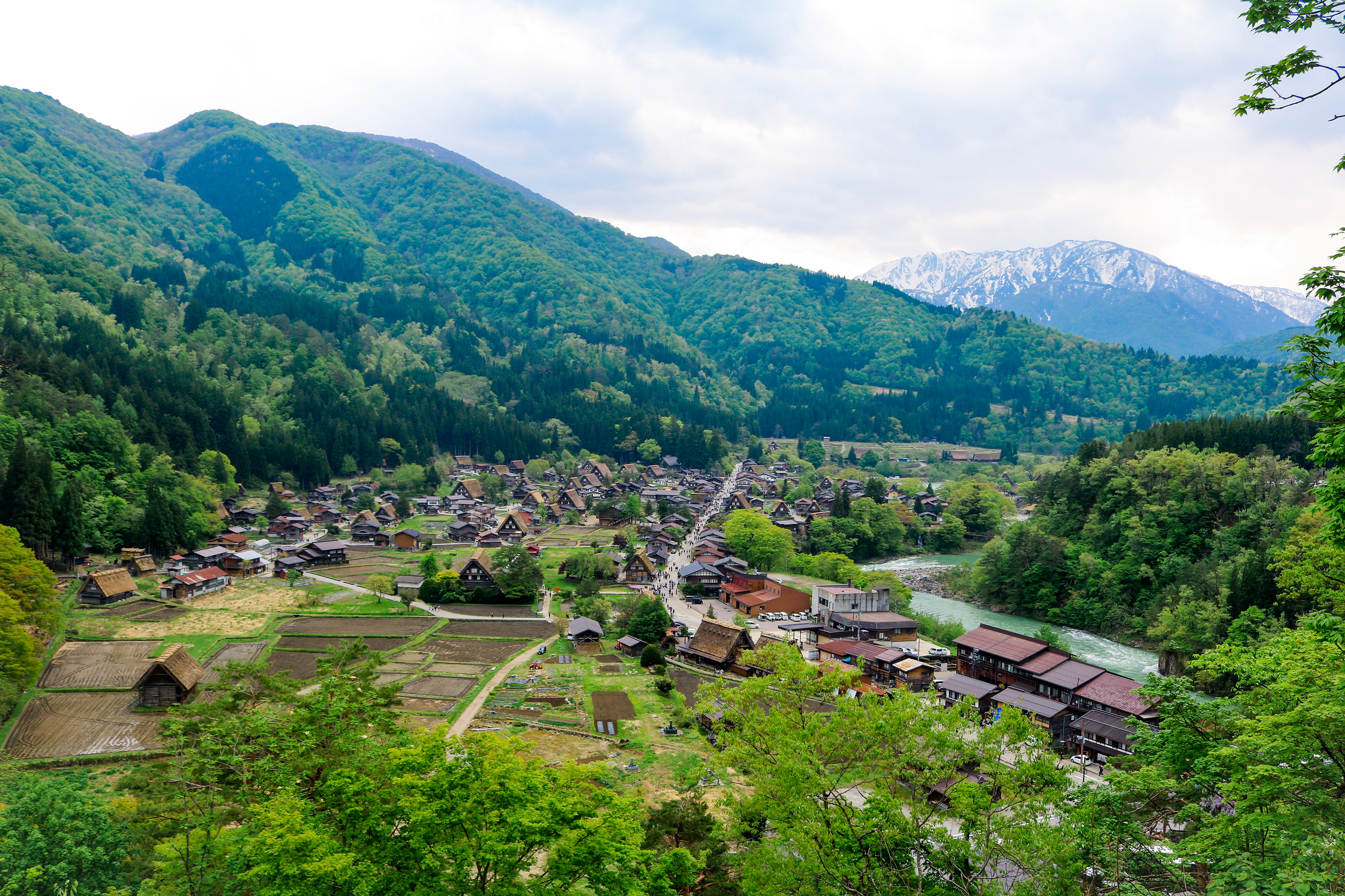 The entire town with the mountains in the background, Japan, 2018