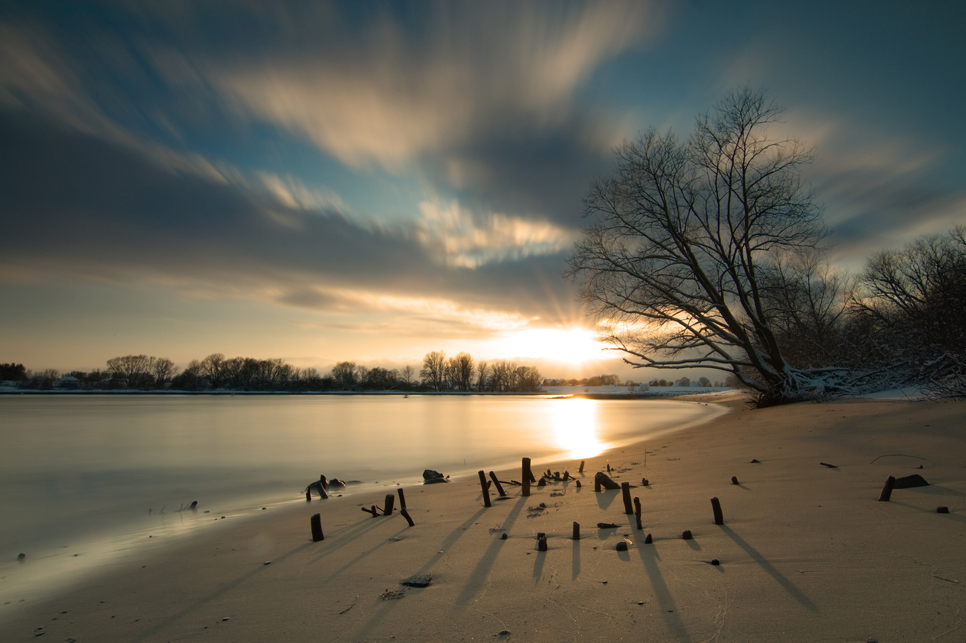 Sonnenuntergang Elbufer Geesthacht im Winter, Elblandschaften, Fotobagaluten