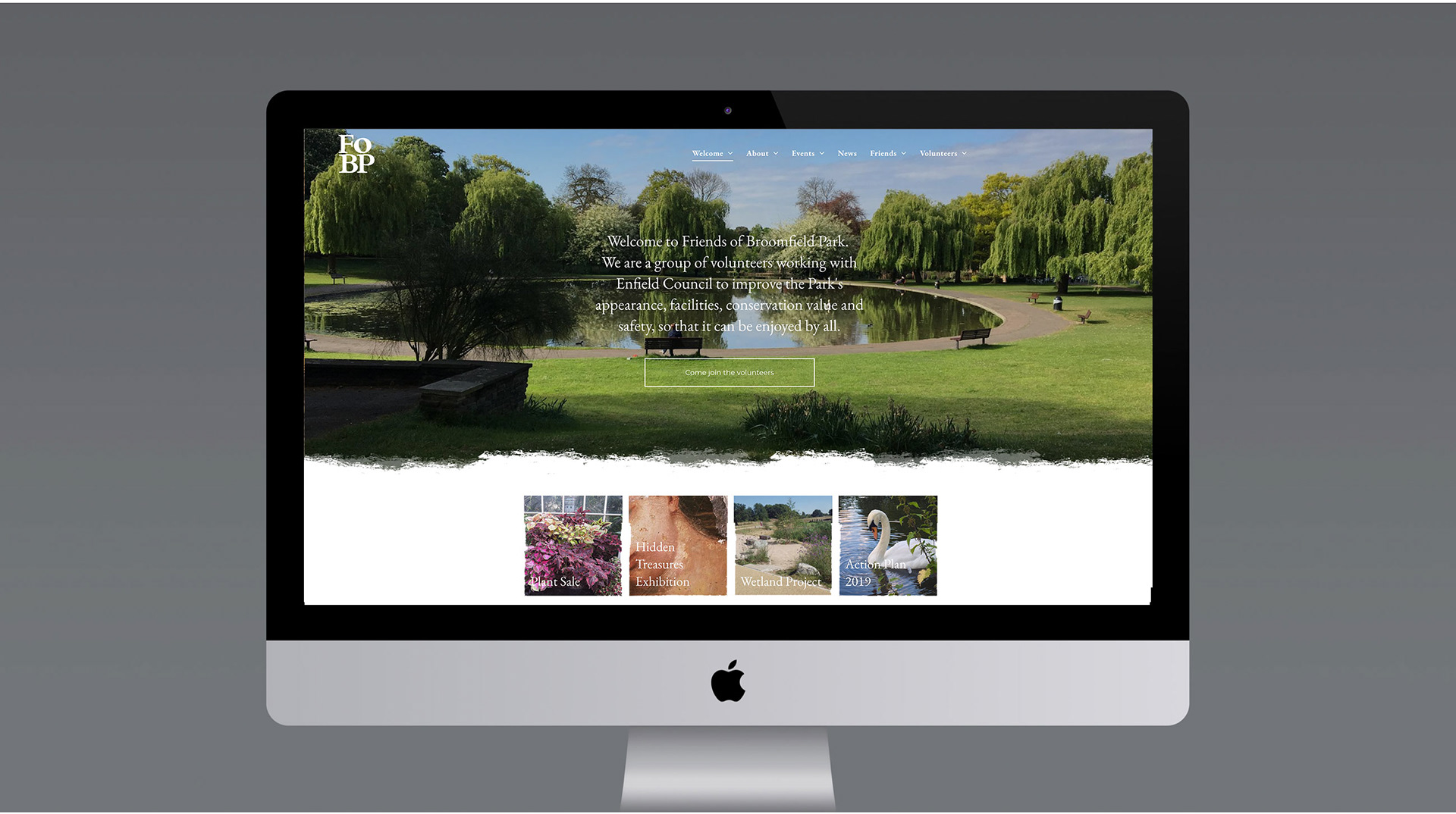 FoBP Welcome page shown on desktop