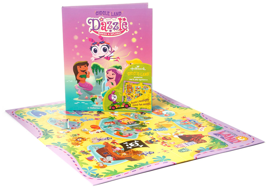 "Dazzle Makes a Splash!"; Storybook, Activity Board, and Toy Car; Car headlights reveal invisible ink on activity board; Illustration and Design; © Hallmark Cards, Inc.