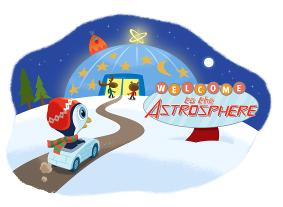 "Presley's Space Spectacular" interior illustration; Illustration and Design; © Hallmark Cards, Inc.