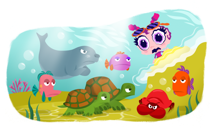 "Dazzle Makes a Splash!" interior illustration; Illustration and Design; © Hallmark Cards, Inc.
