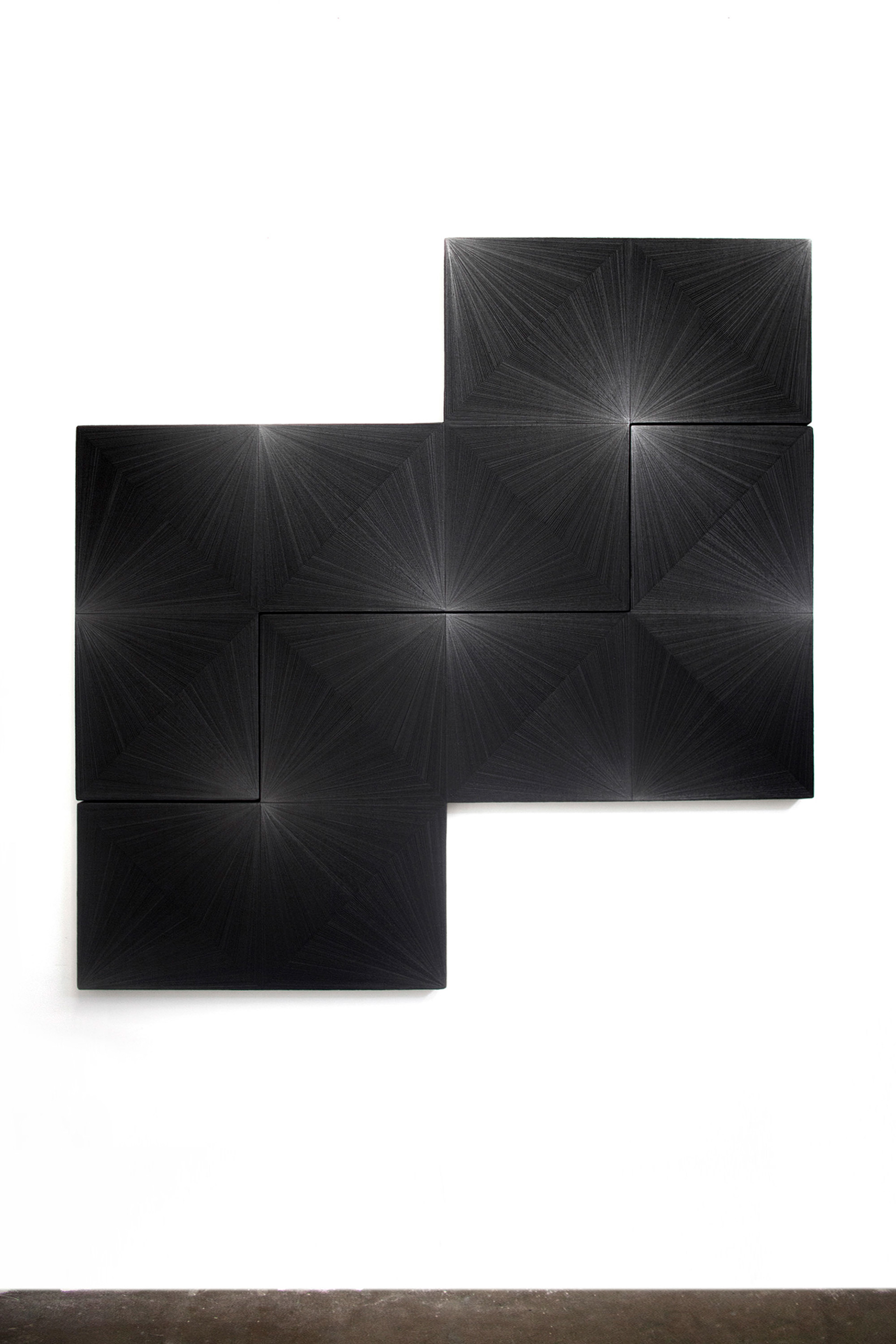 Untitled, graphite and flashe on two shaped linen canvases, 4x4', 2019