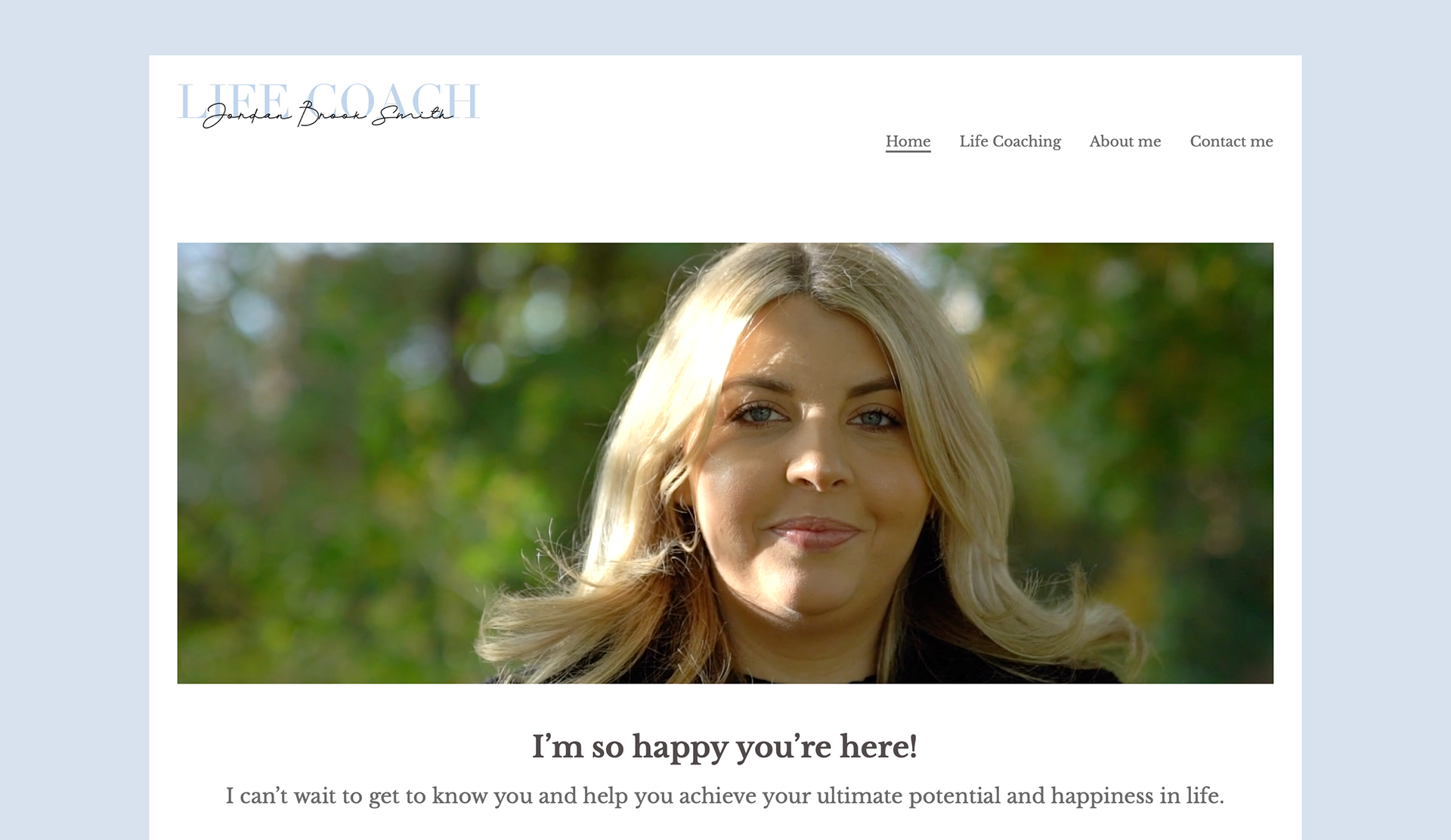 Home page featuring an autoplay video promoting her brand.