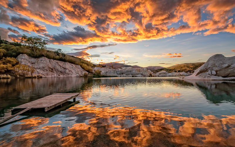 Sunset reflections, Blue Lake, St Bathans - Otago