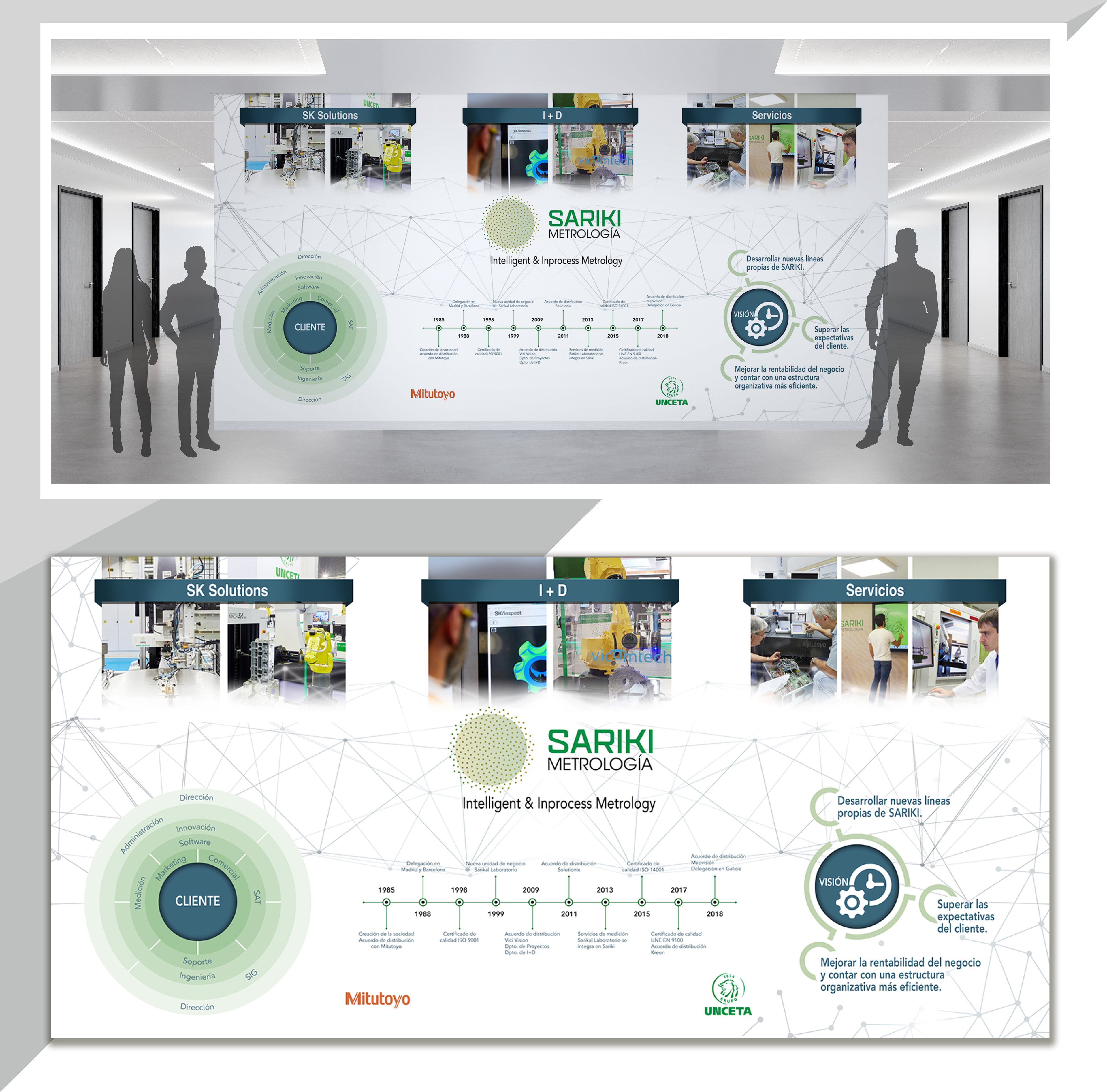 Creatividad, diseño gráfico del mural de gran formato para decoración corporativa.