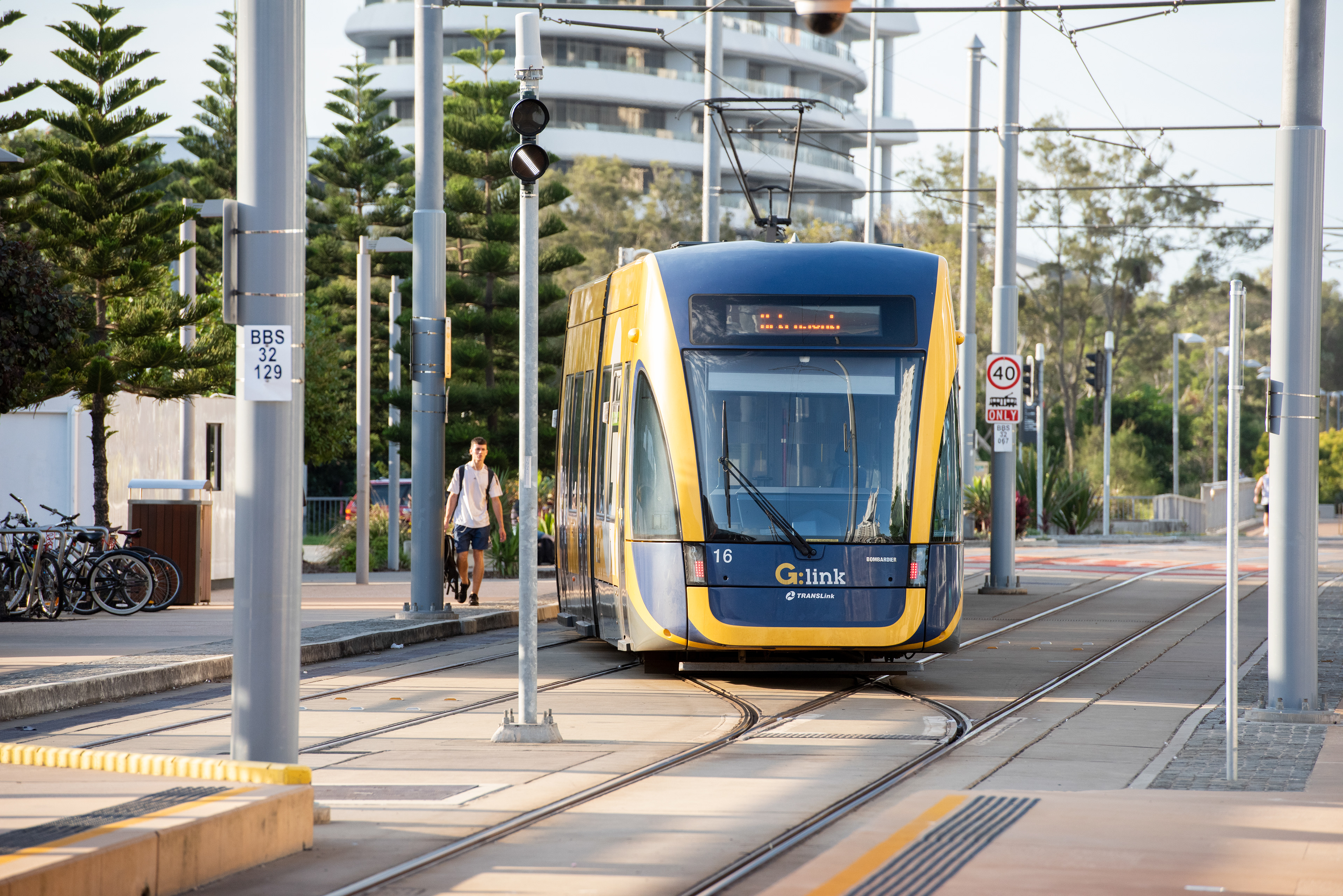 Gold Coast Light Rail arriving at Broadbeach station