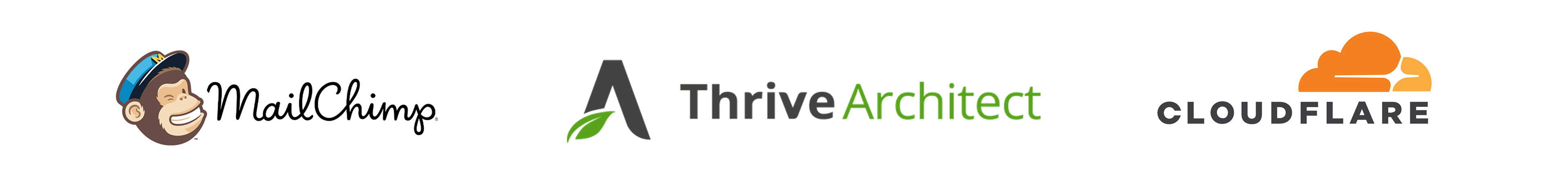 Mailchimp logo, ThriveArchitect Logo, Cloudflare logo