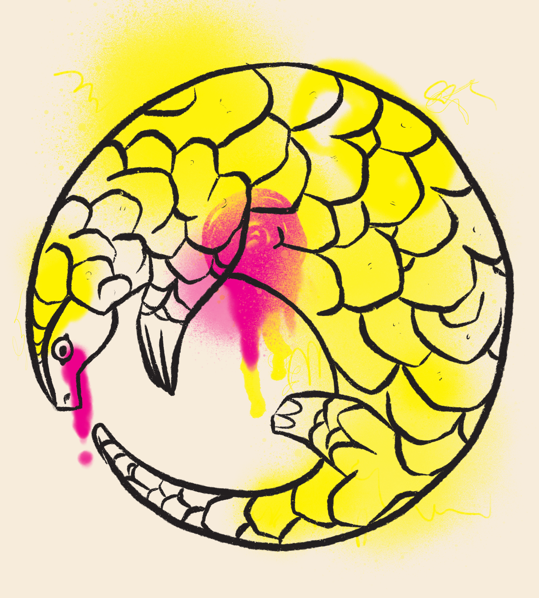 Pangoline hurt bad with graffiti style.