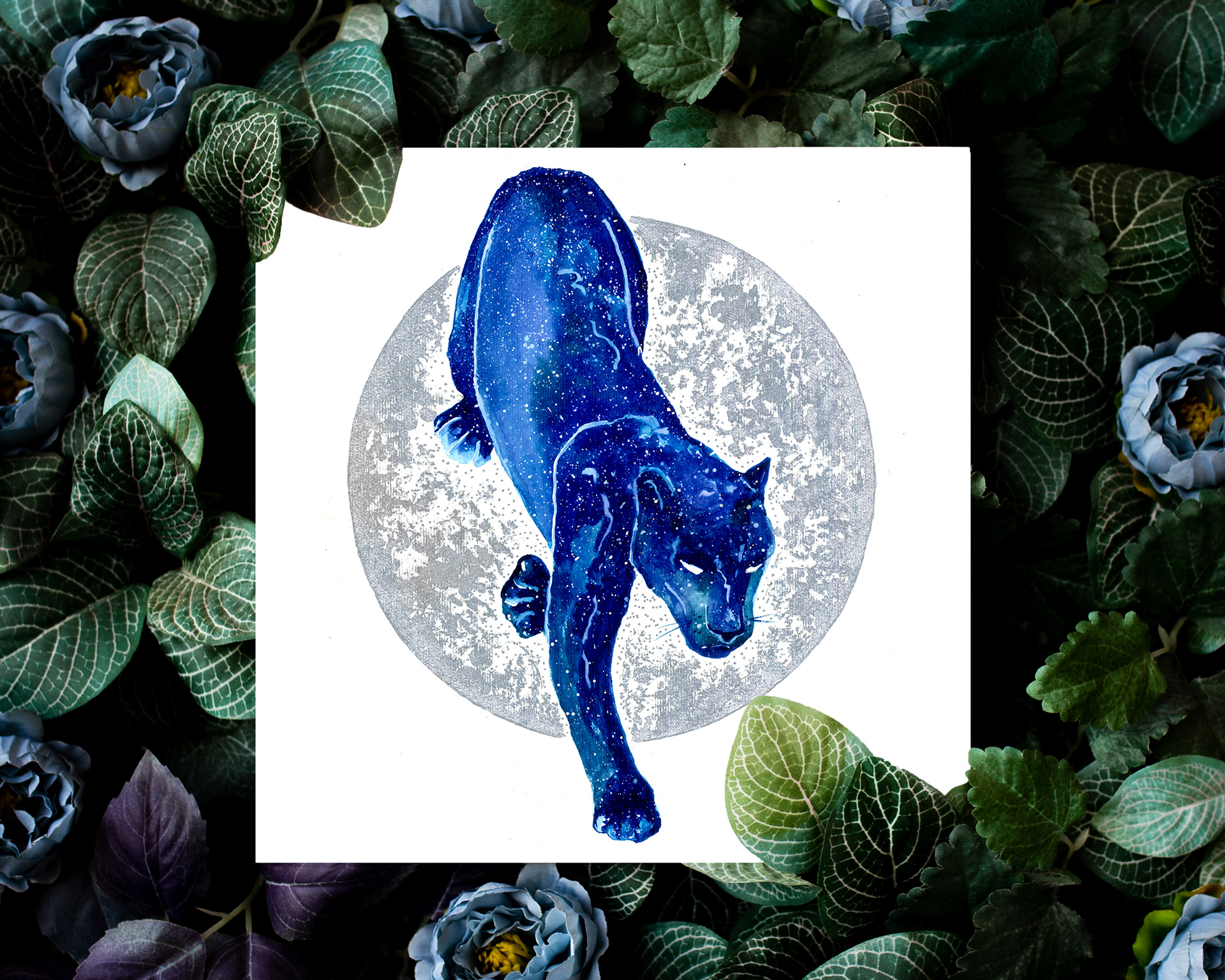 Fine Art print of the original painting with hand painted Moon (300x300 mm) €33.33