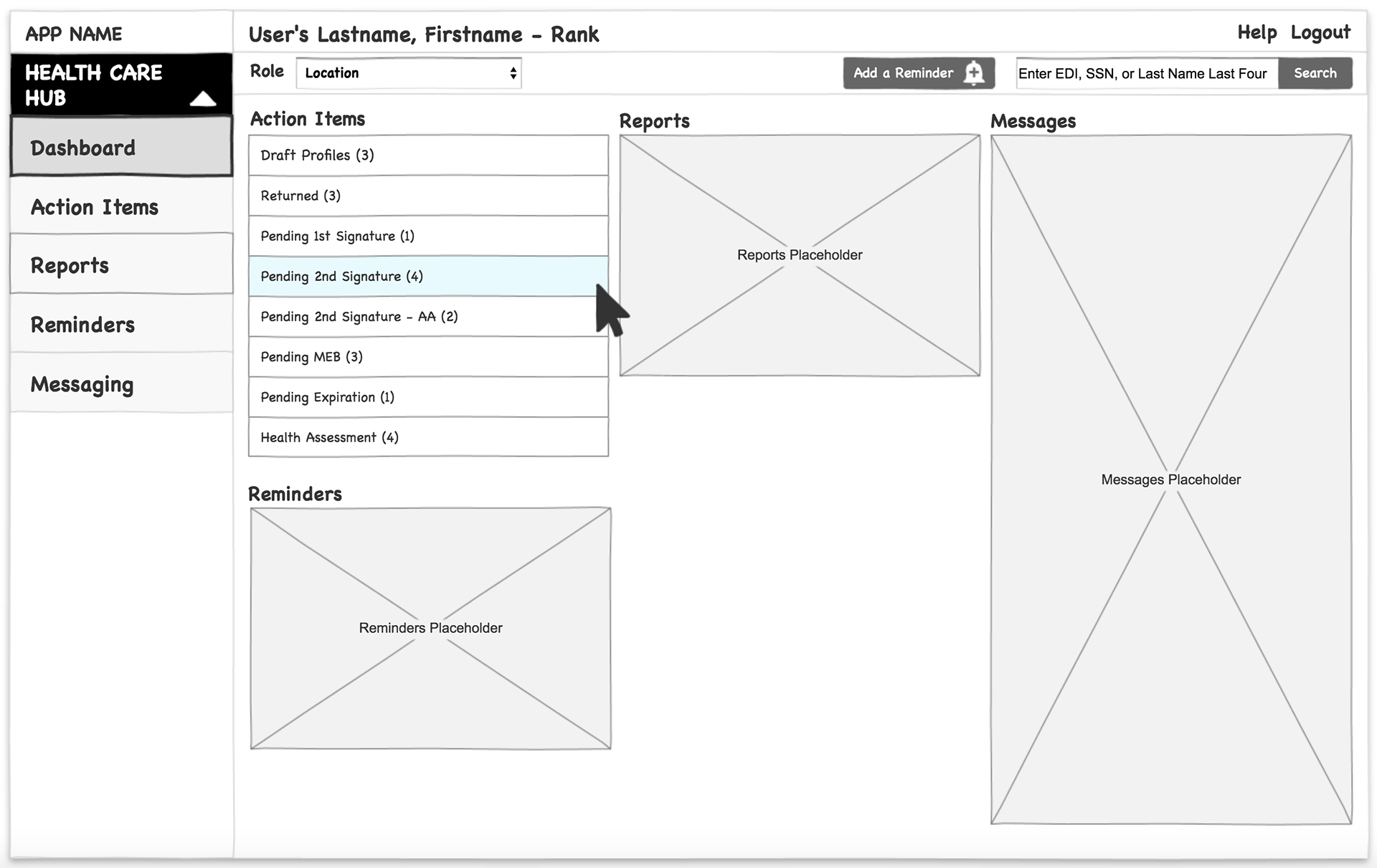 Daniel Chan - ARMY MODS - MEDPROS - Wireframes (Low Fi)