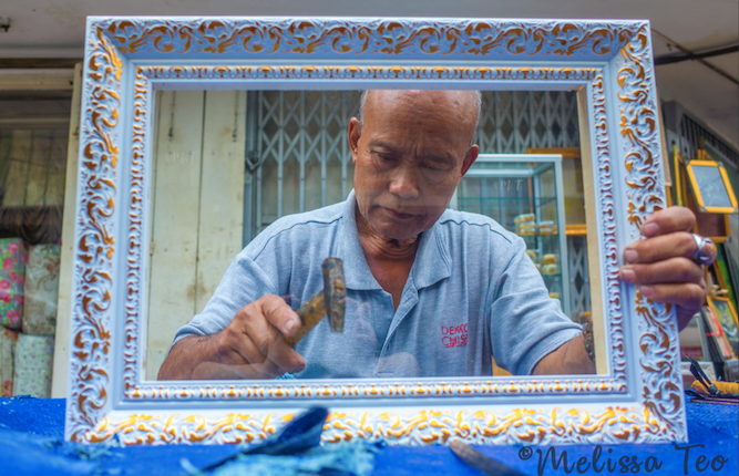 Building a picture frame, Bandung, Indonesia