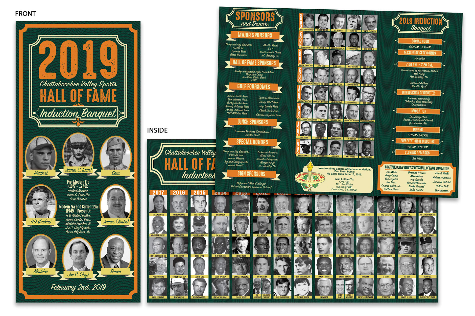 2019 Chattahoochee Valley Sports Hall of Fame trifold program design.