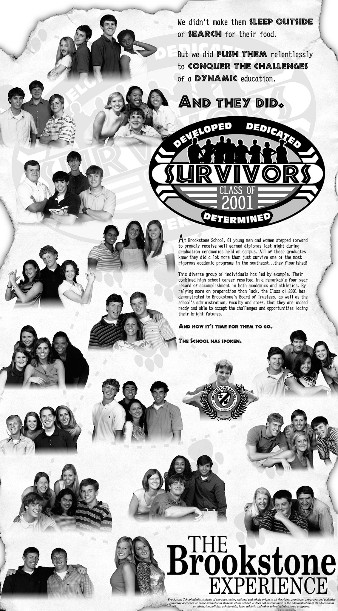 2001 Brookstone senior end of the year full page newspaper ad.