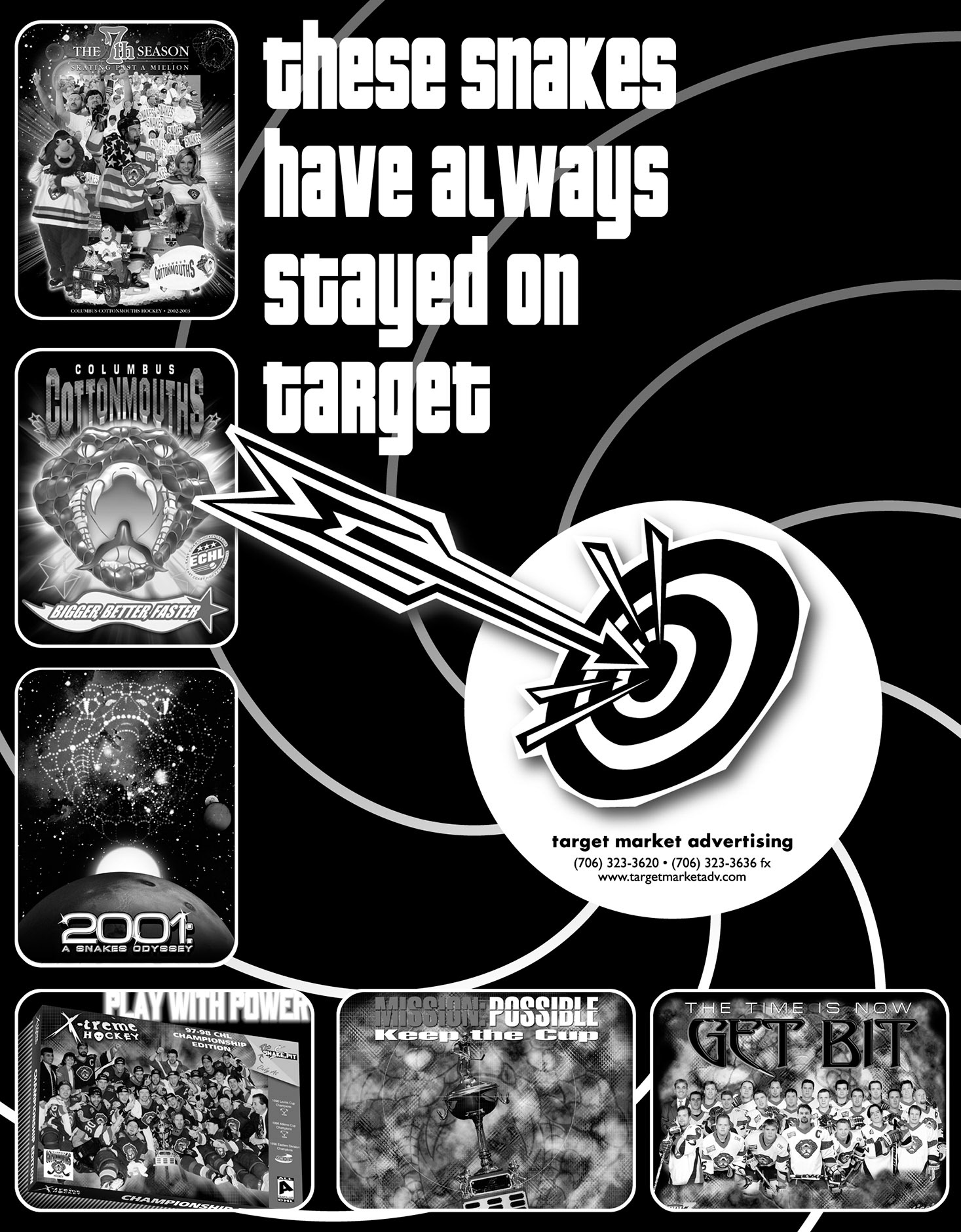 Promotion ad for Target Market Advertising, used is a Columbus Cottonmouths hockey program.