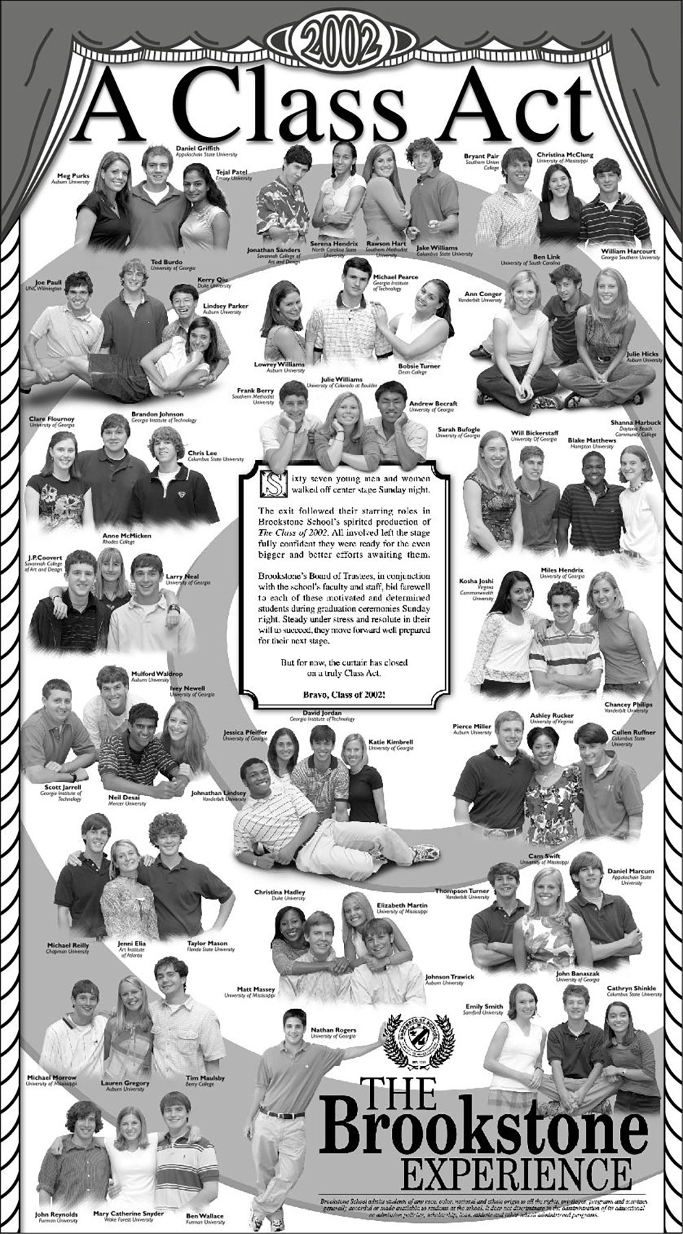 2002 Brookstone senior end of the year full page newspaper ad.