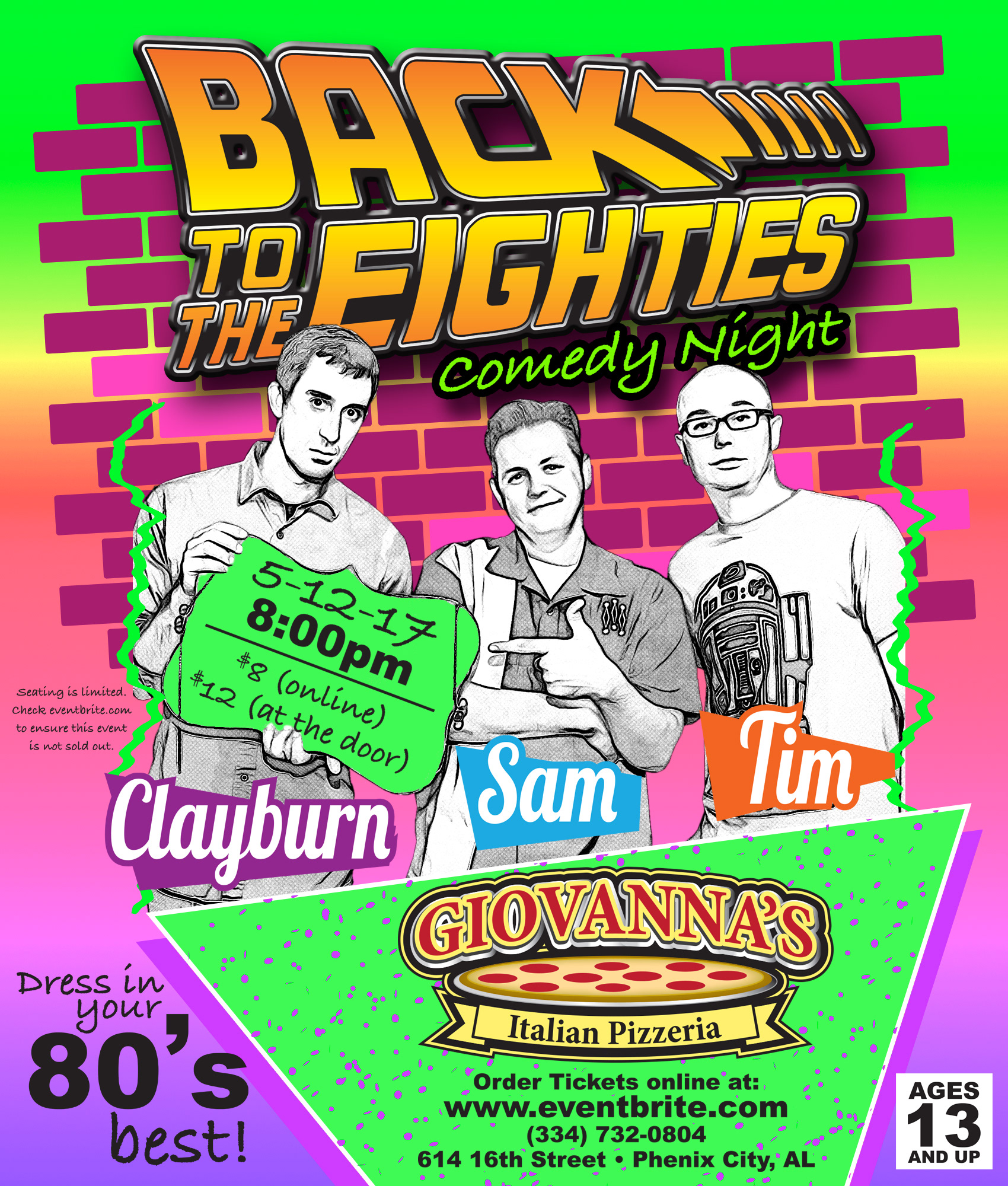 Flyer design to promote an eighties night comedy show at Giovanna's.