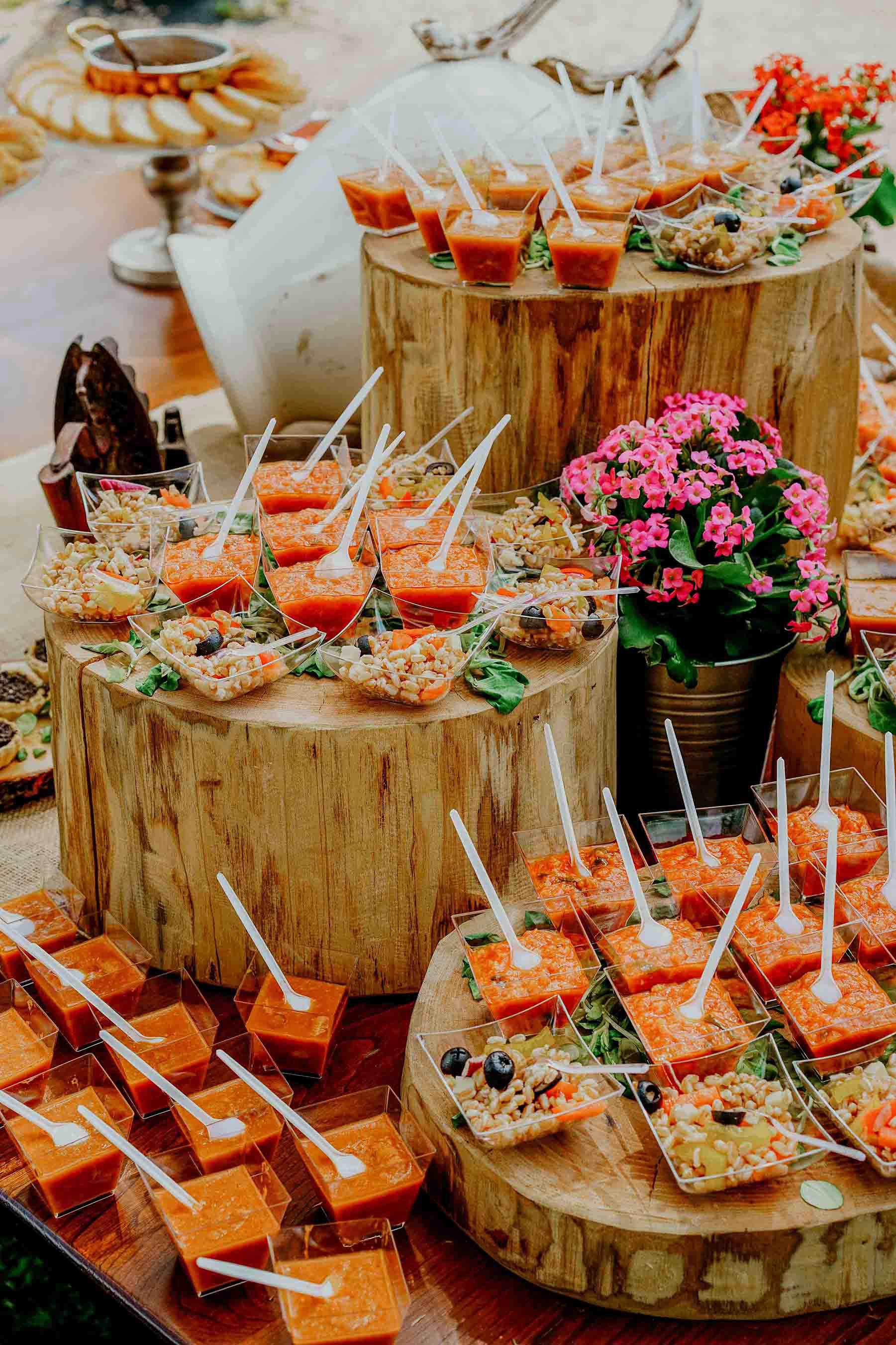 wooden display with wedding entres in tuscany