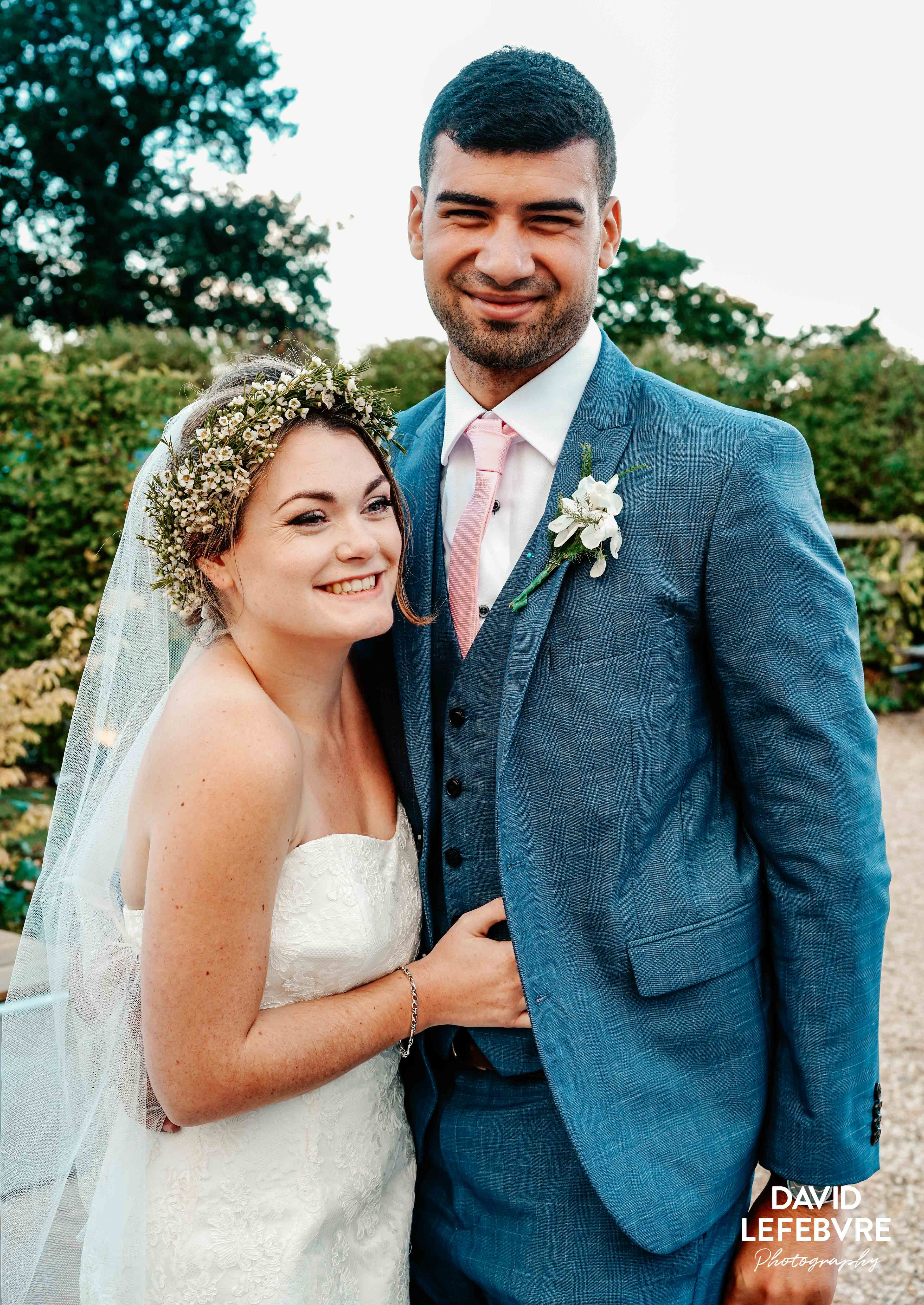 happily married couple outside of owen barn house wedding venue