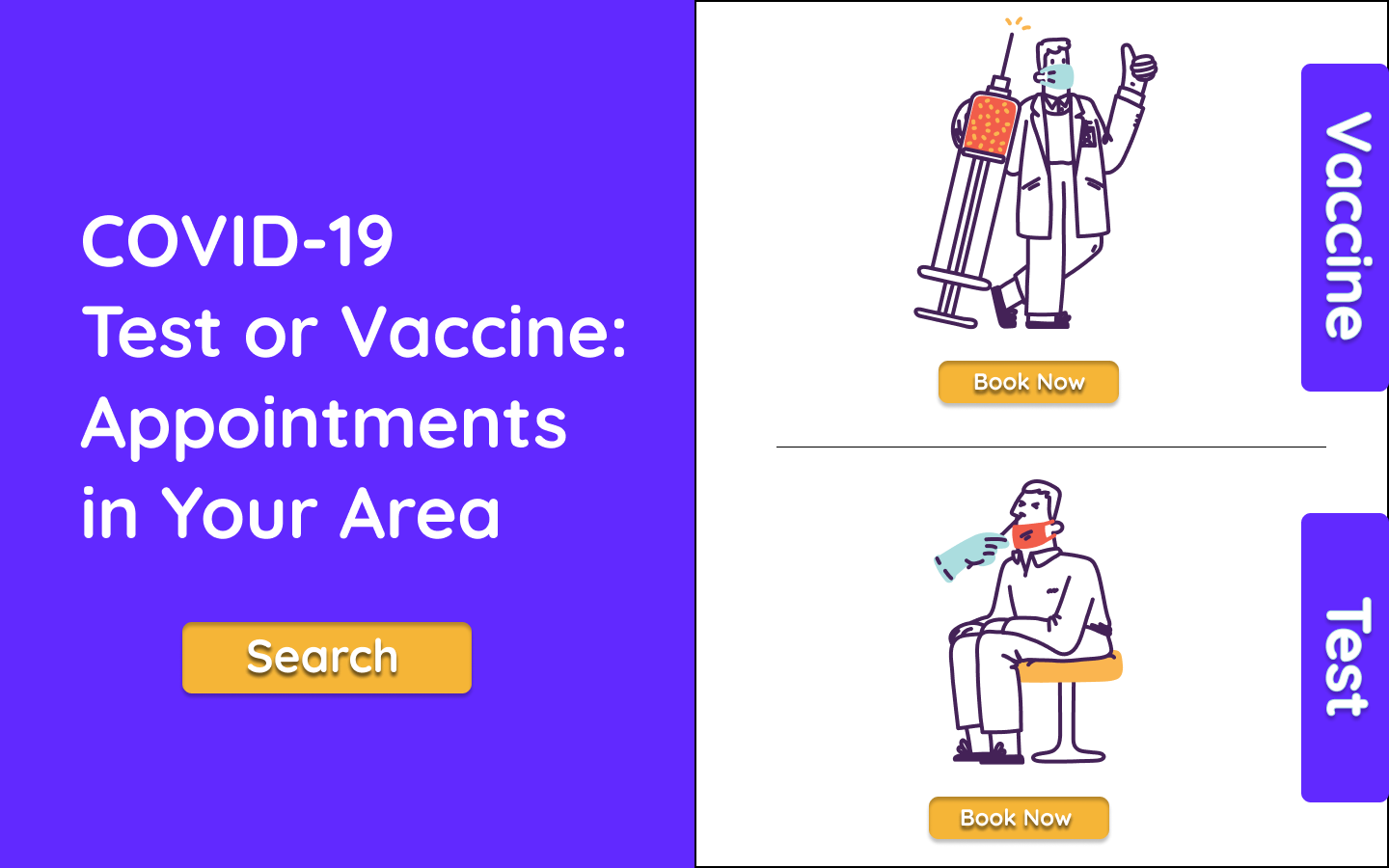 Landing page for Covid vaccine/test.