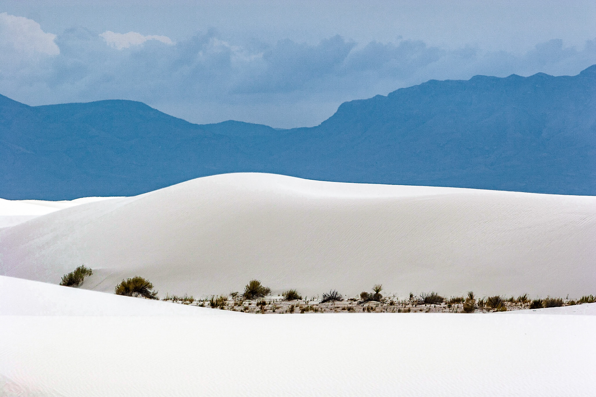 White Sands National Monument, New Mexico. Rising from the heart of the Tularosa Basin is one of the world's great natural wonders - the glistening white sands of New Mexico. Great wave-like dunes of gypsum sand have engulfed 275 square miles of desert, creating the world's largest gypsum dunefield. White Sands National Monument preserves a major portion of this unique dunefield, along with the plants and animals that live here.