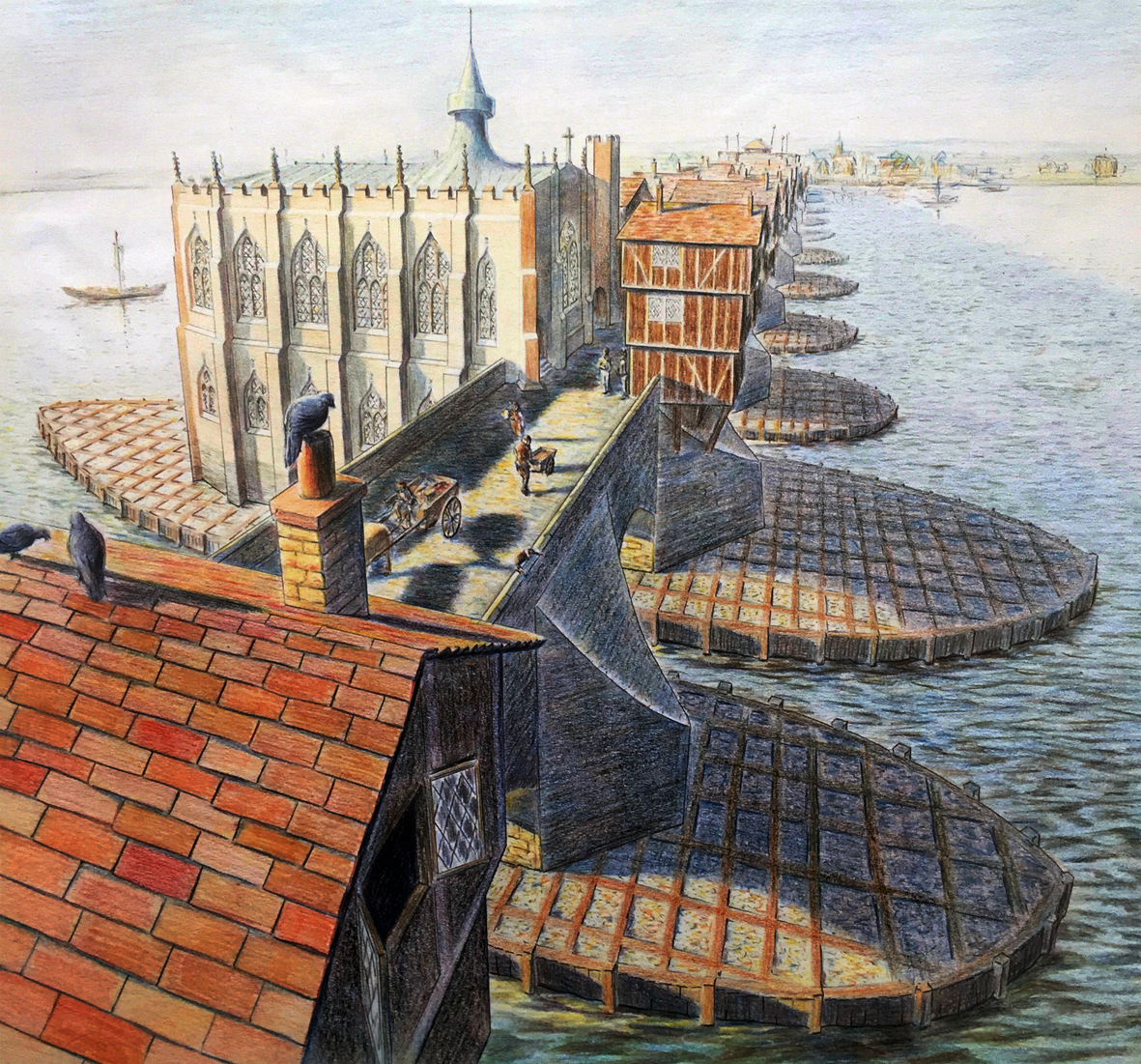 Old London Bridge reconstruction - pencil