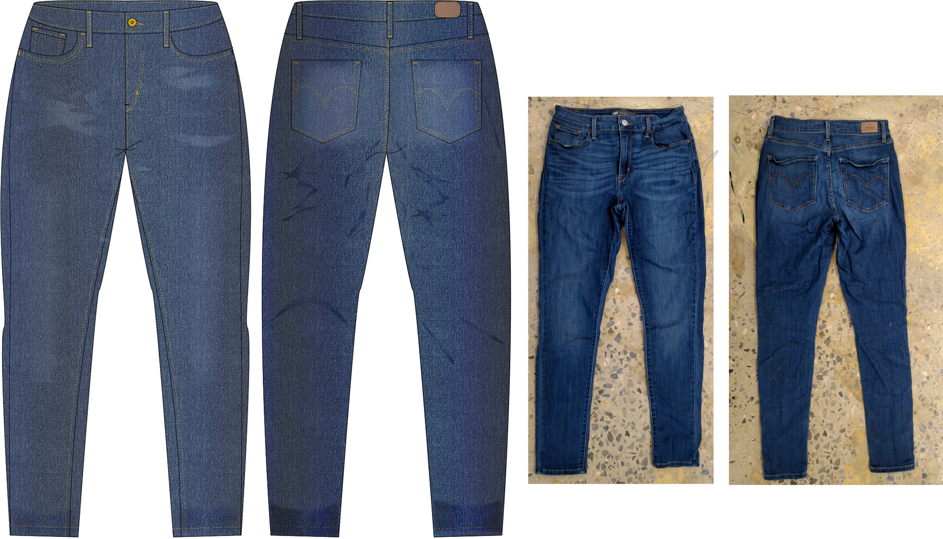 Kira Smith - Denim Jean Technical Flat Drawings