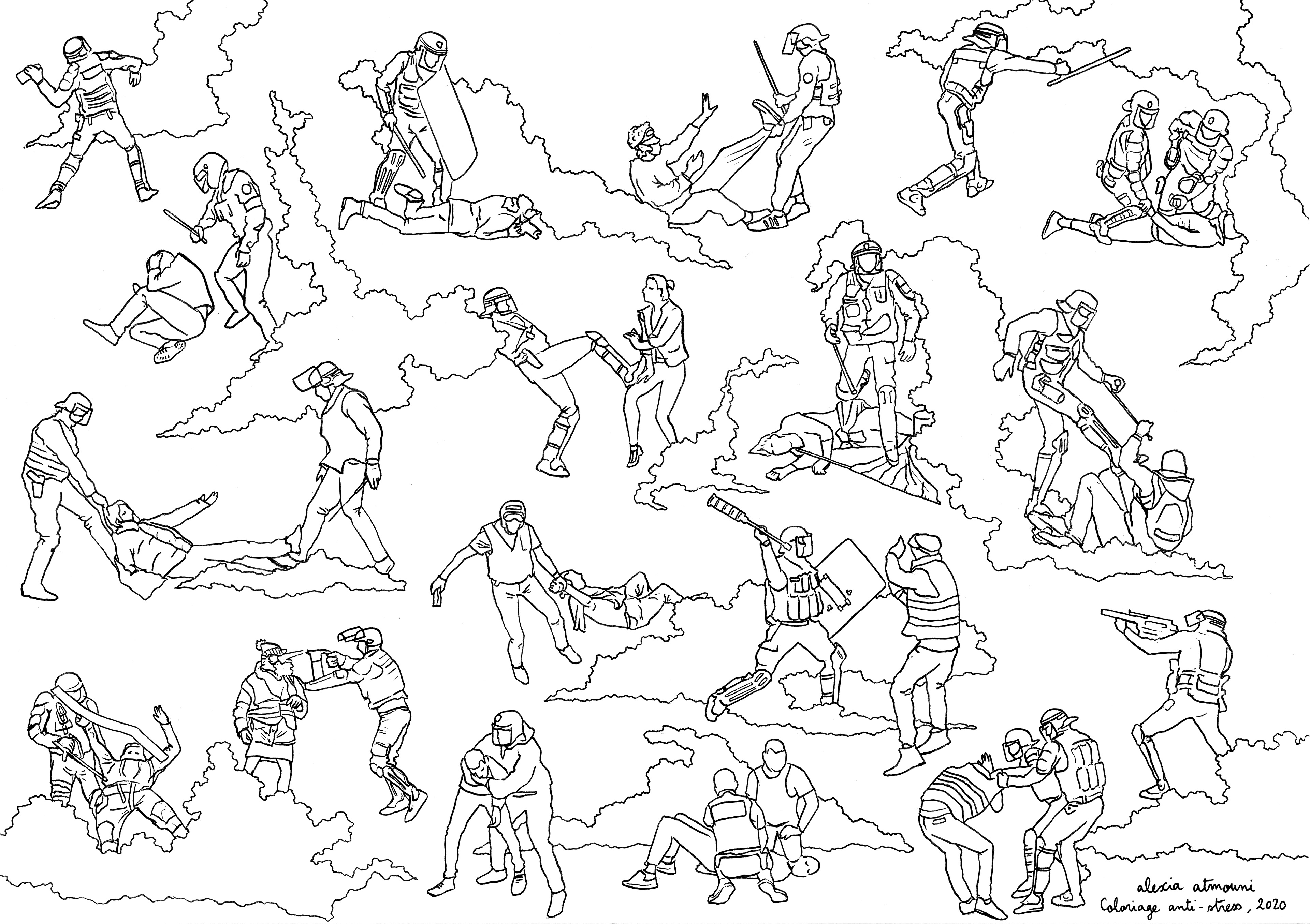 Coloriage anti-stress (niveau I), 2020, encre sur papier, 29,7 cm x 42 cm