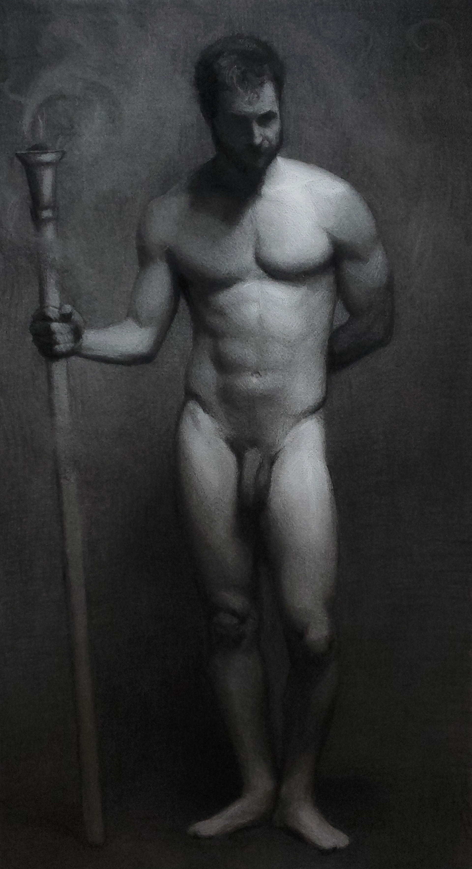 Prometheus - charcoal and white chalk on hand toned paper - 24x36" - $350