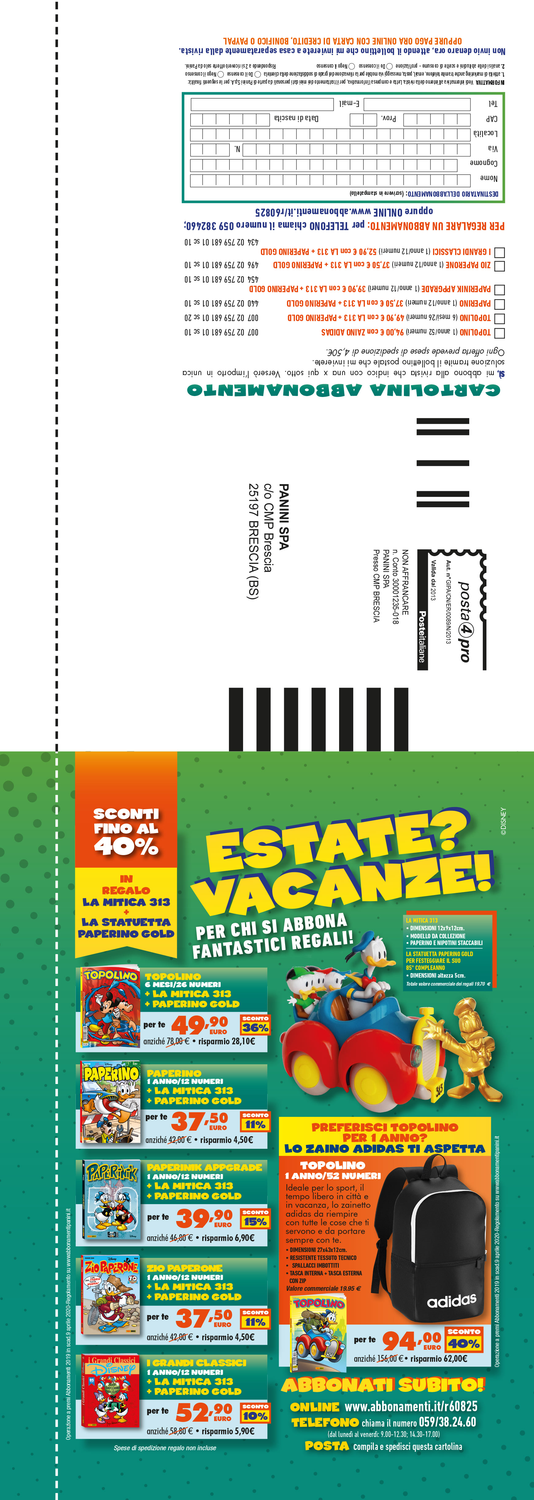 Panini - Direct Marketing page for subscriptions (2019)