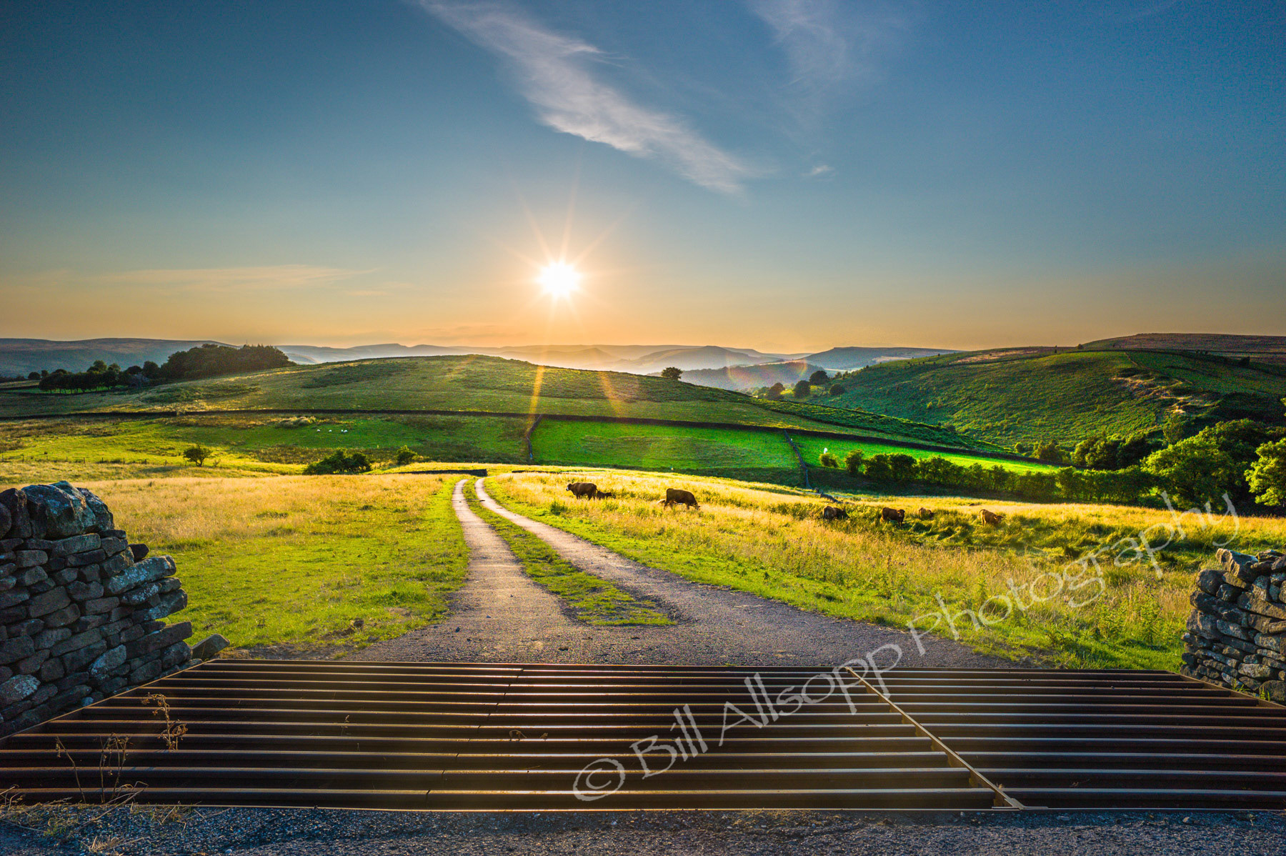 Late evening view of the rolling countryside in the Peak District.
