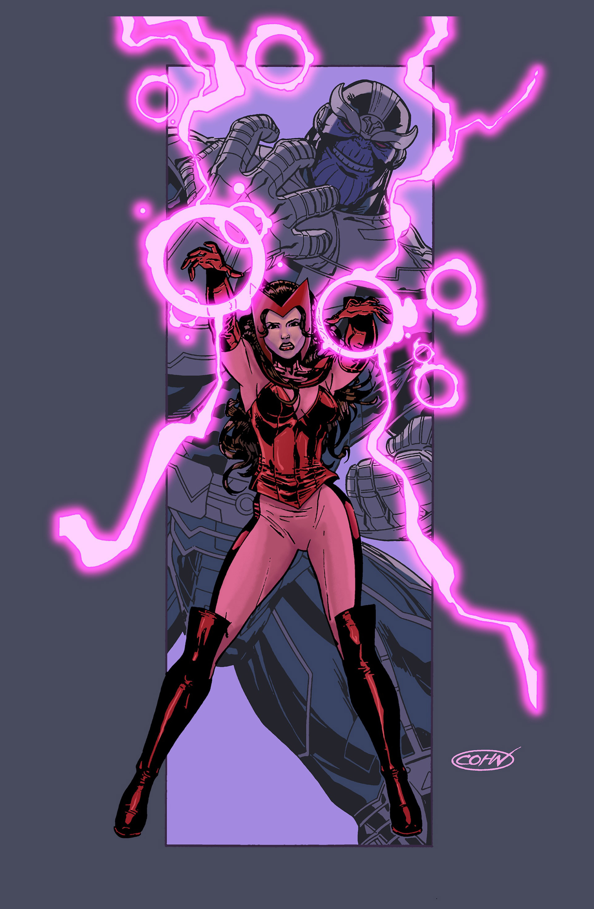 Scarlet Witch line art by Scott Cohn
