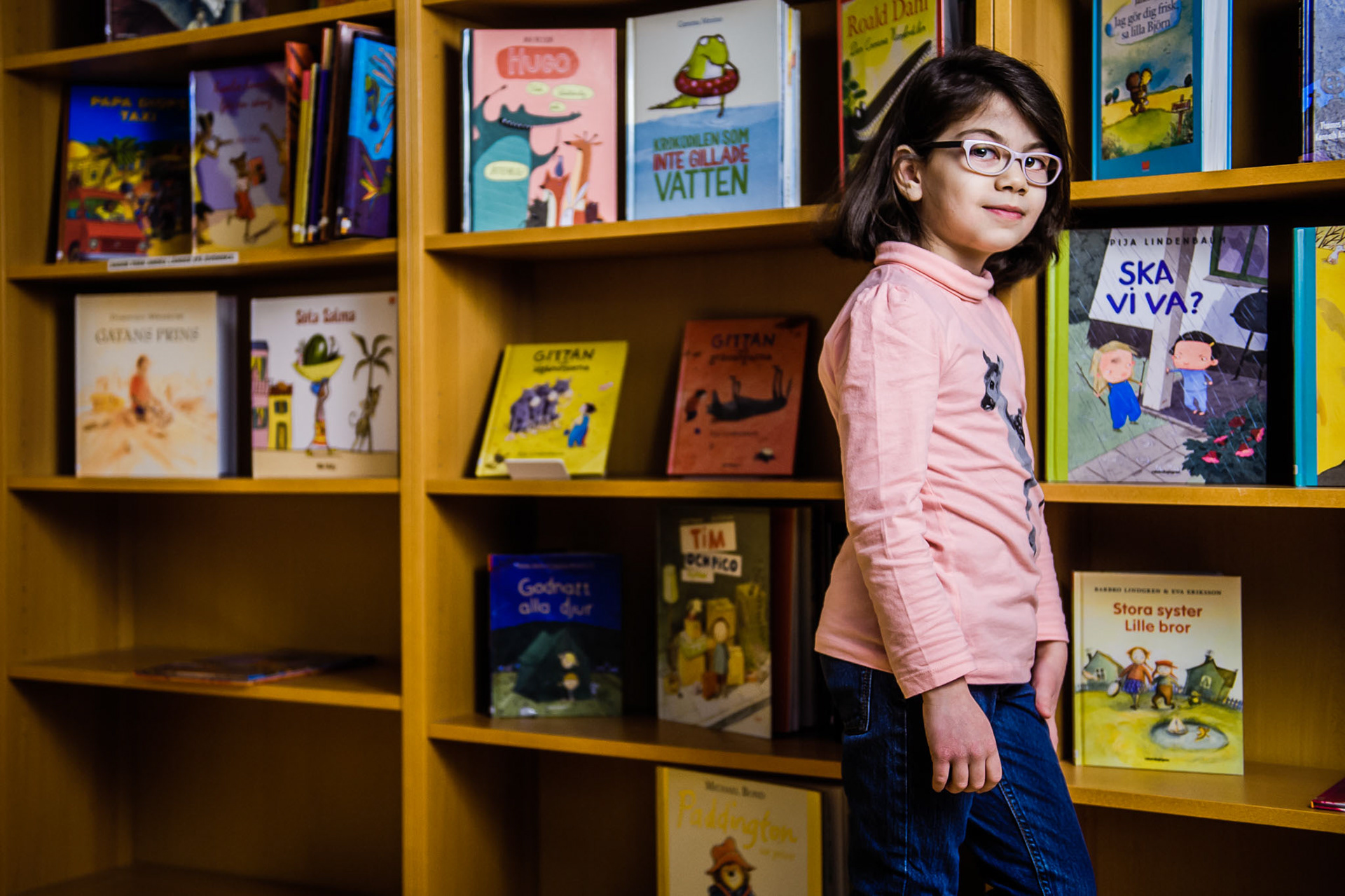 Reem El Edelbi, 9, refugee from Libanon picked the library as her favourite spot at the school she attends in Stockholm "I want to be a business woman", she says.