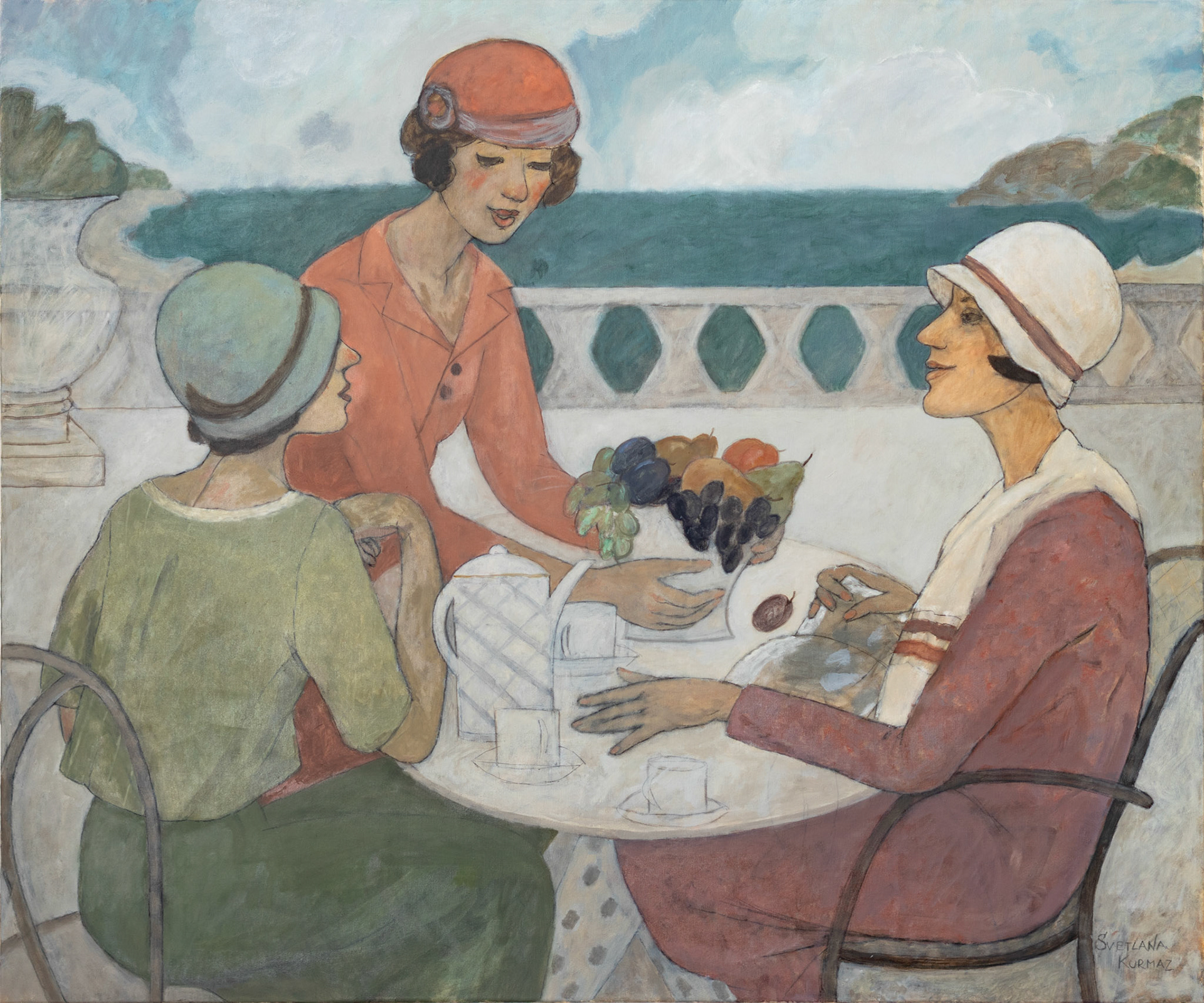 THREE GIRLS ON THE TERRACE, oil on canvas, 100x120cm. /SOLD/