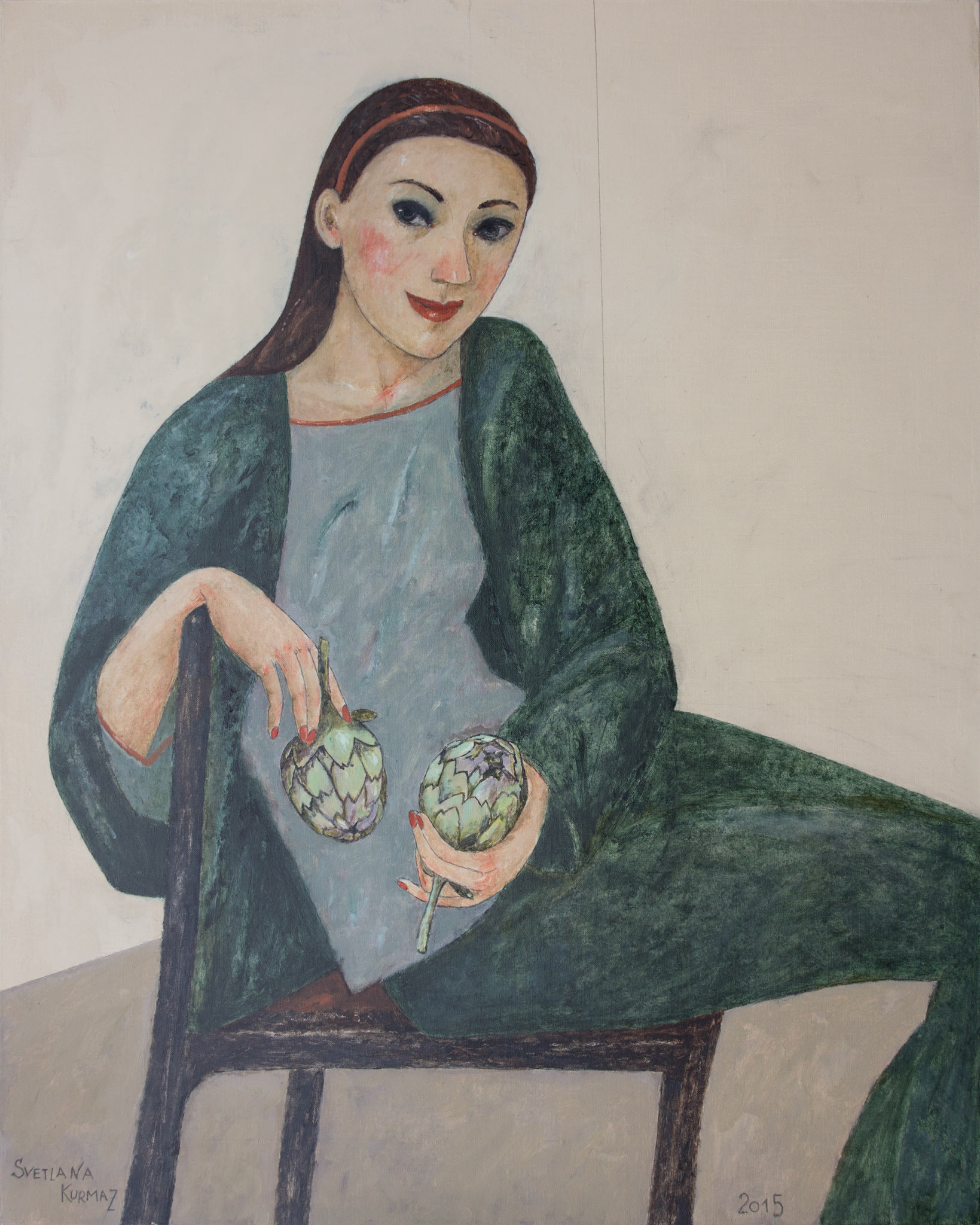 GIRL WITH ARTICHOKES, oil on canvas, 100x80cm. Available.