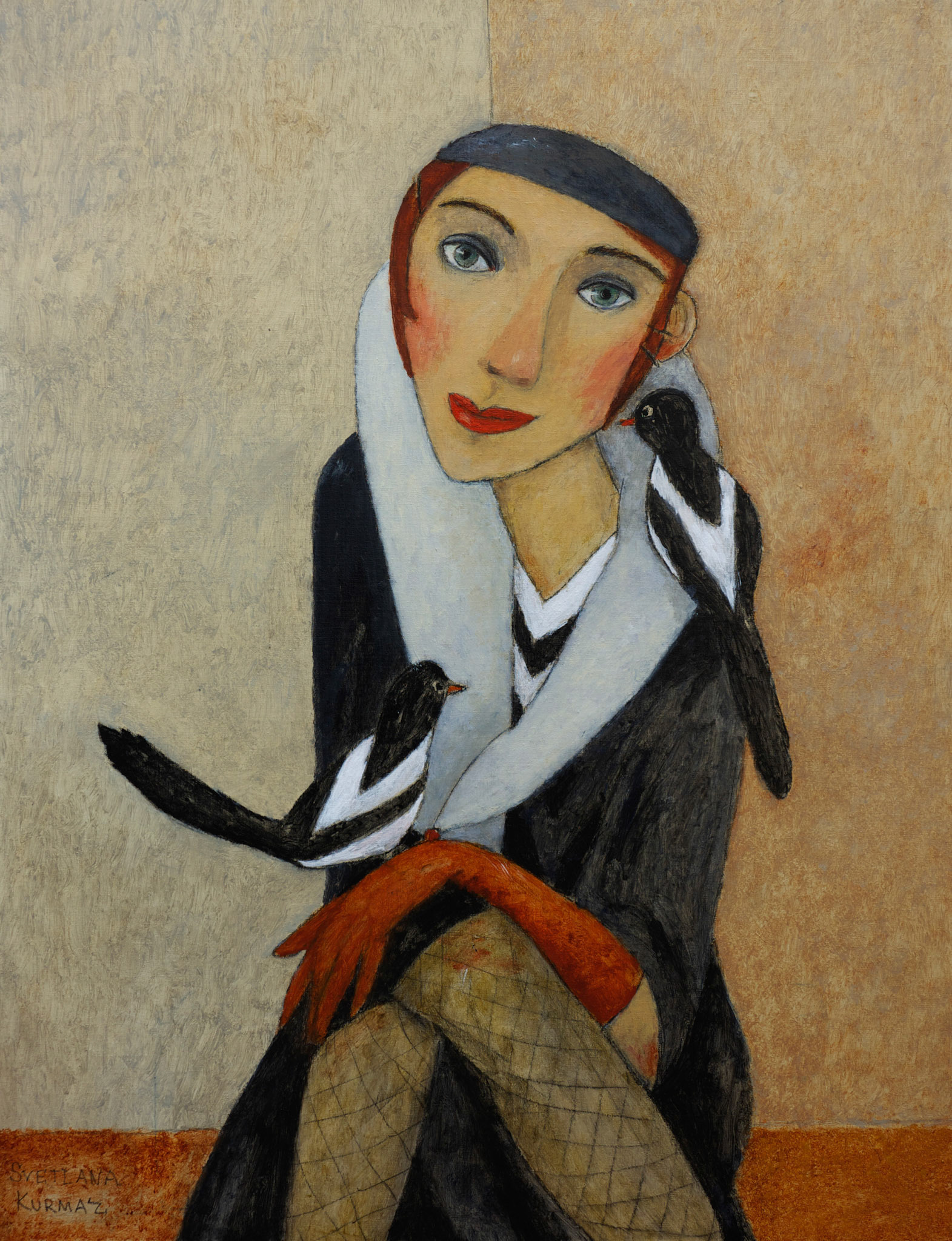 TWO MAGPIES, oil on canvas, 80x60cm.