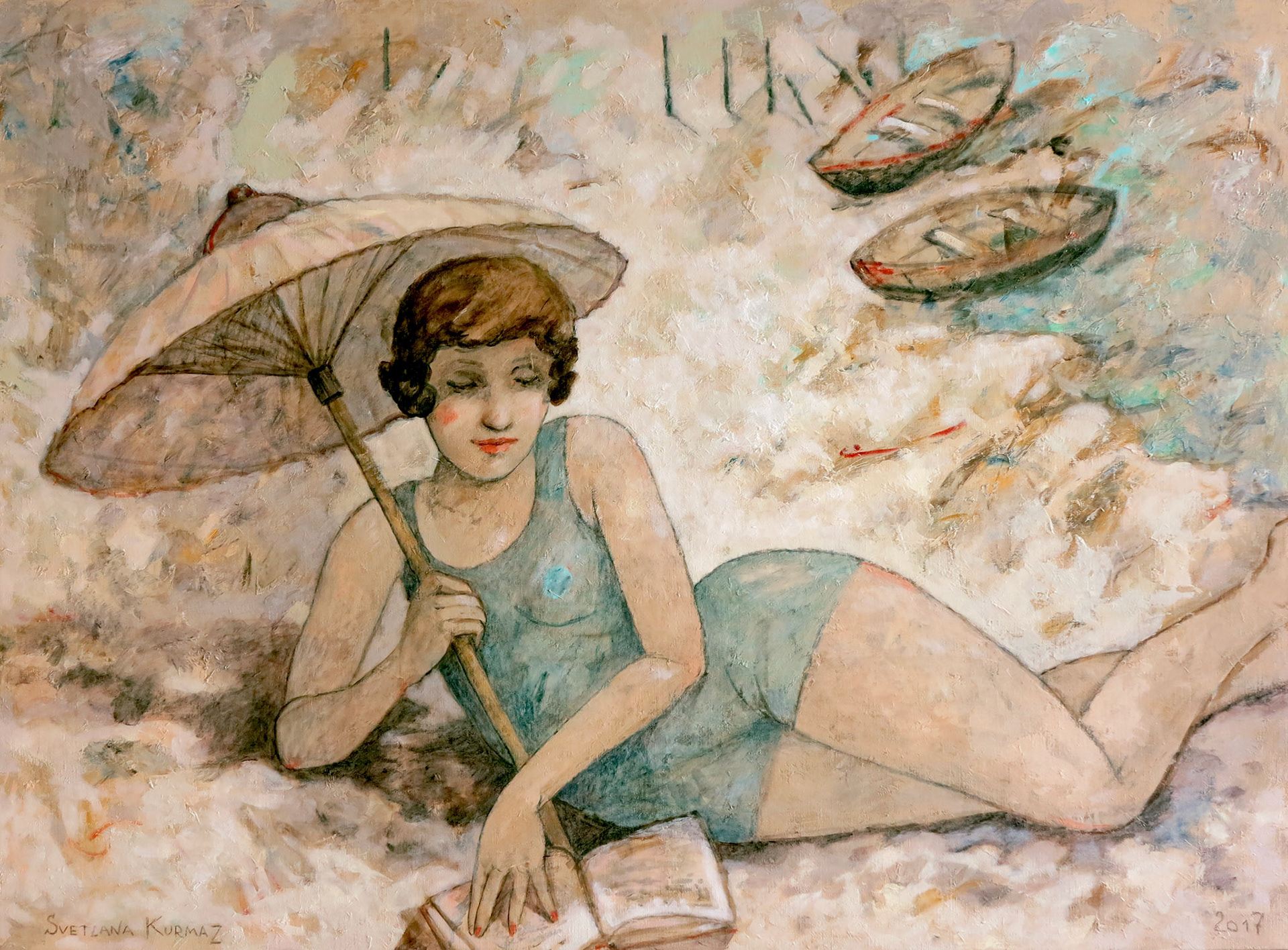 A DAY ON THE BEACH, oil on canvas, 90x120cm SOLD.