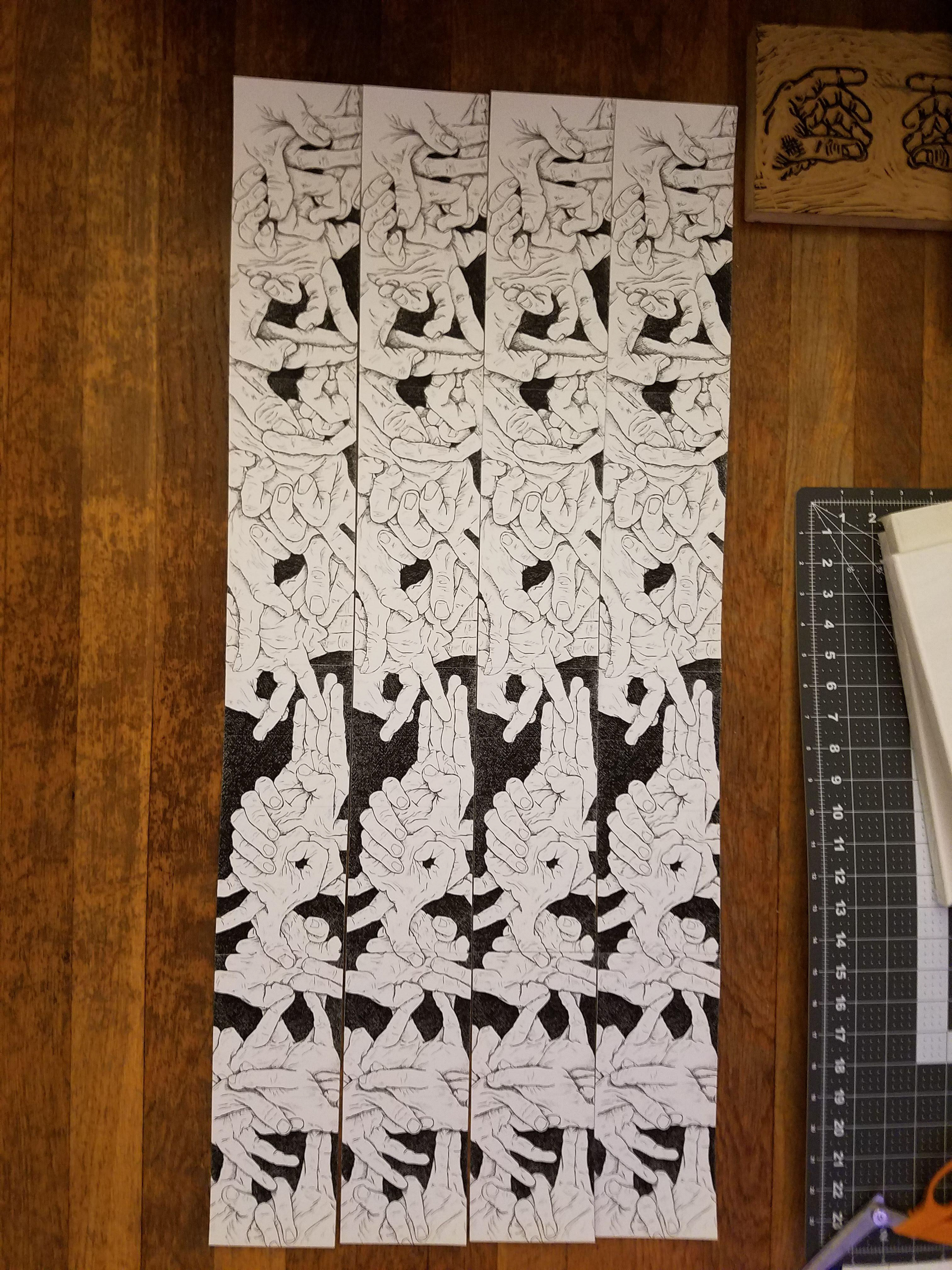 Interiors of books prior to folding and assembly.